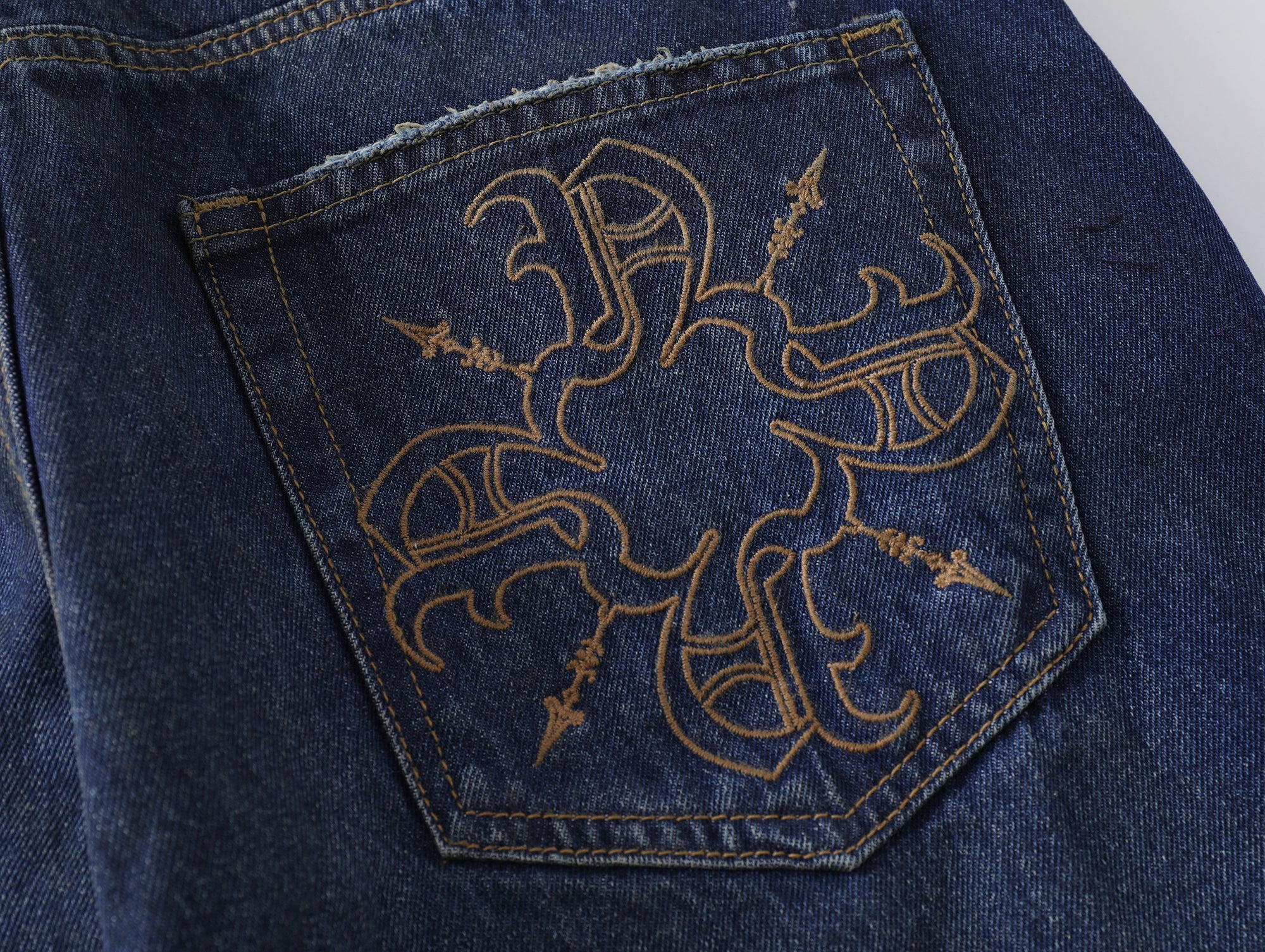 Blue Straight Leg Washed Raw Faded Denim