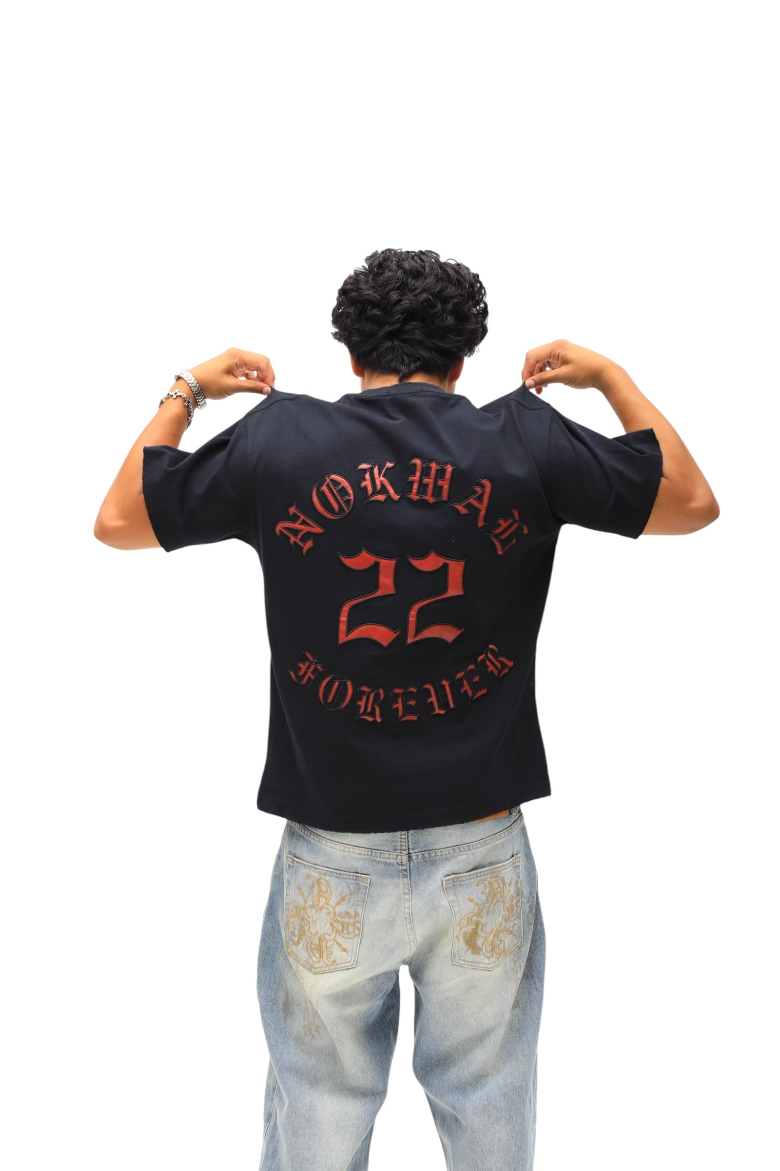 Leather patches Tee -Black