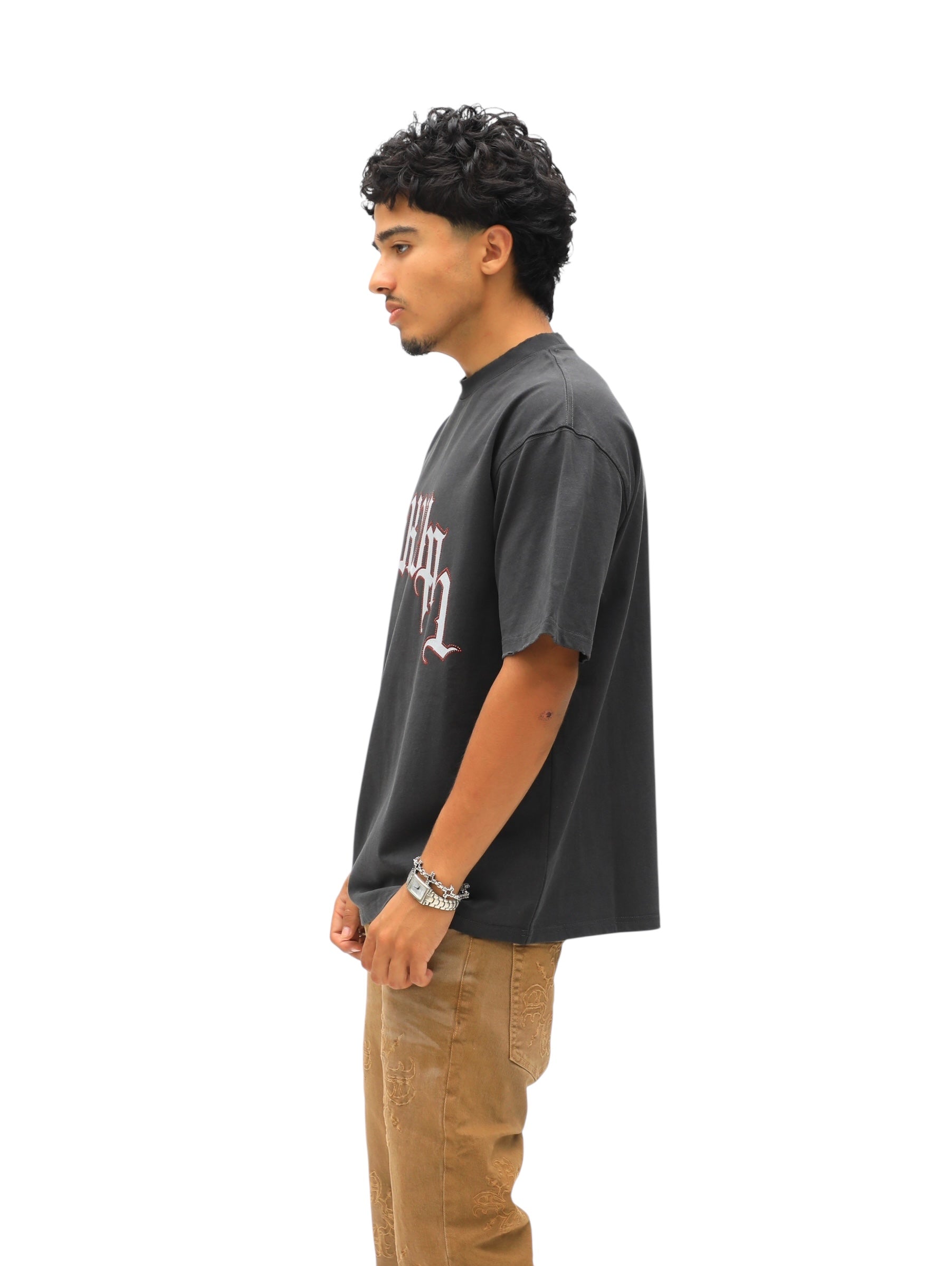 Rhinestone Arch Logo Tee -Black