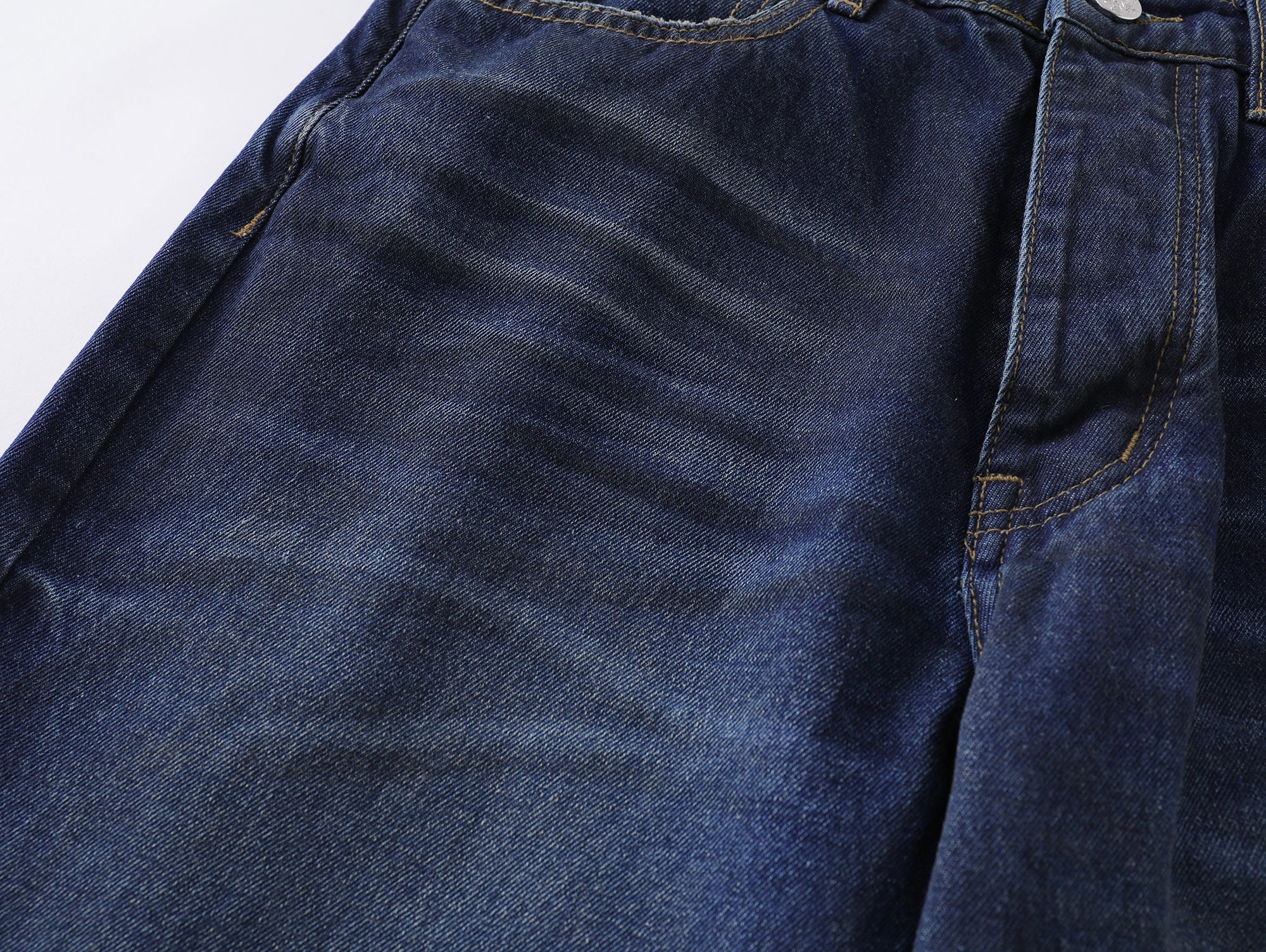 Blue Straight Leg Washed Raw Faded Denim