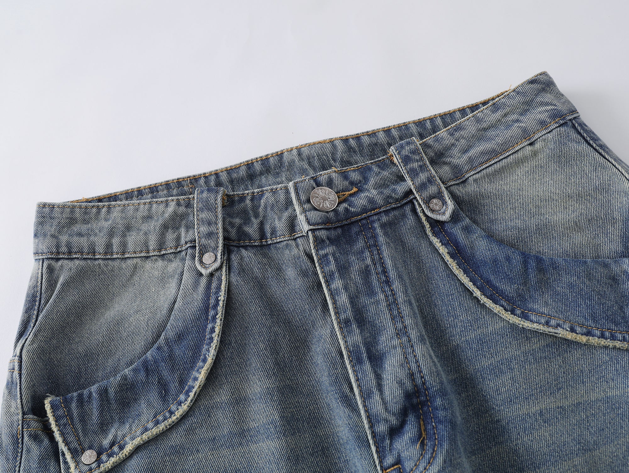 Double Paneled Baggy Faded Light Blue Flare Denim