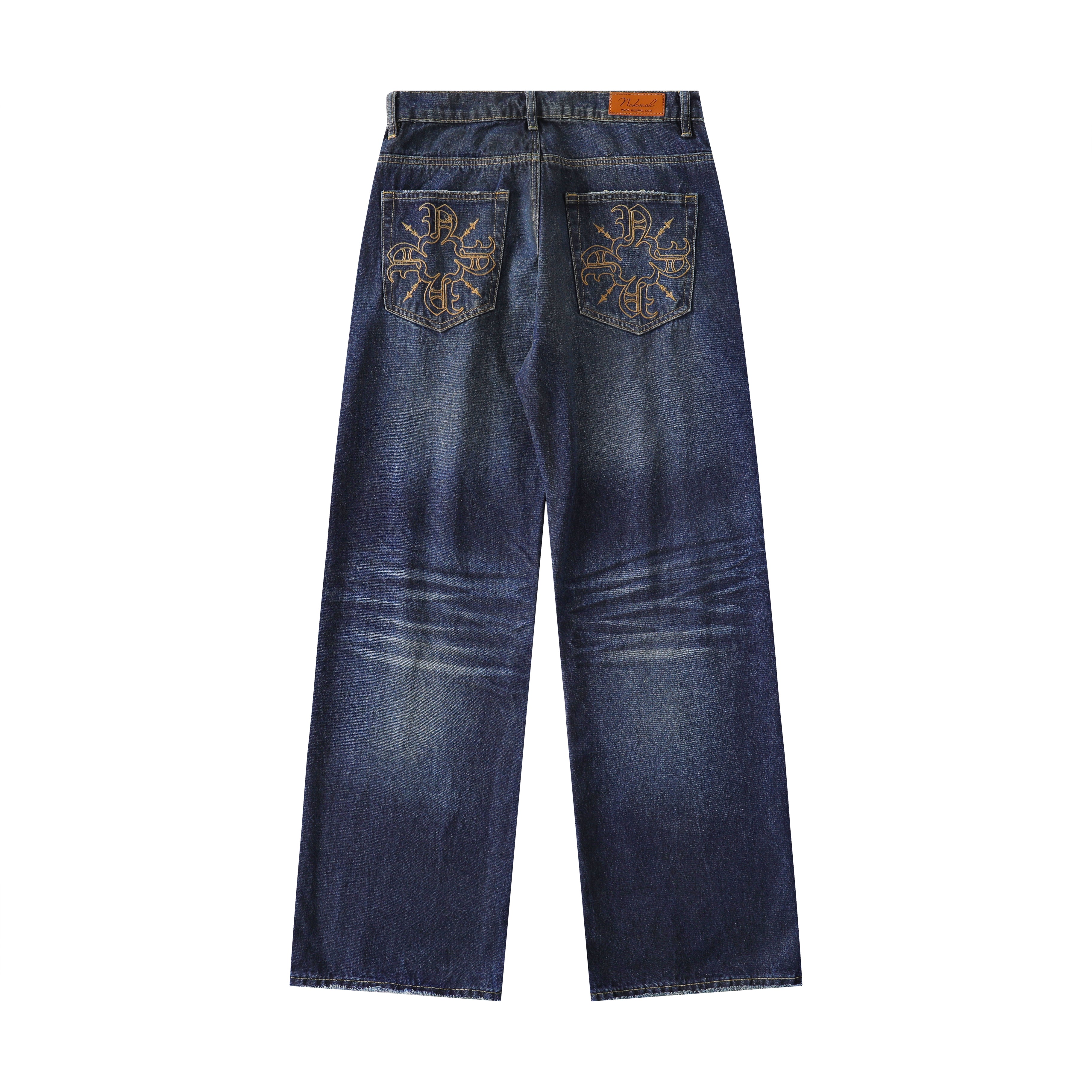 Blue Straight Leg Washed Raw Faded Denim