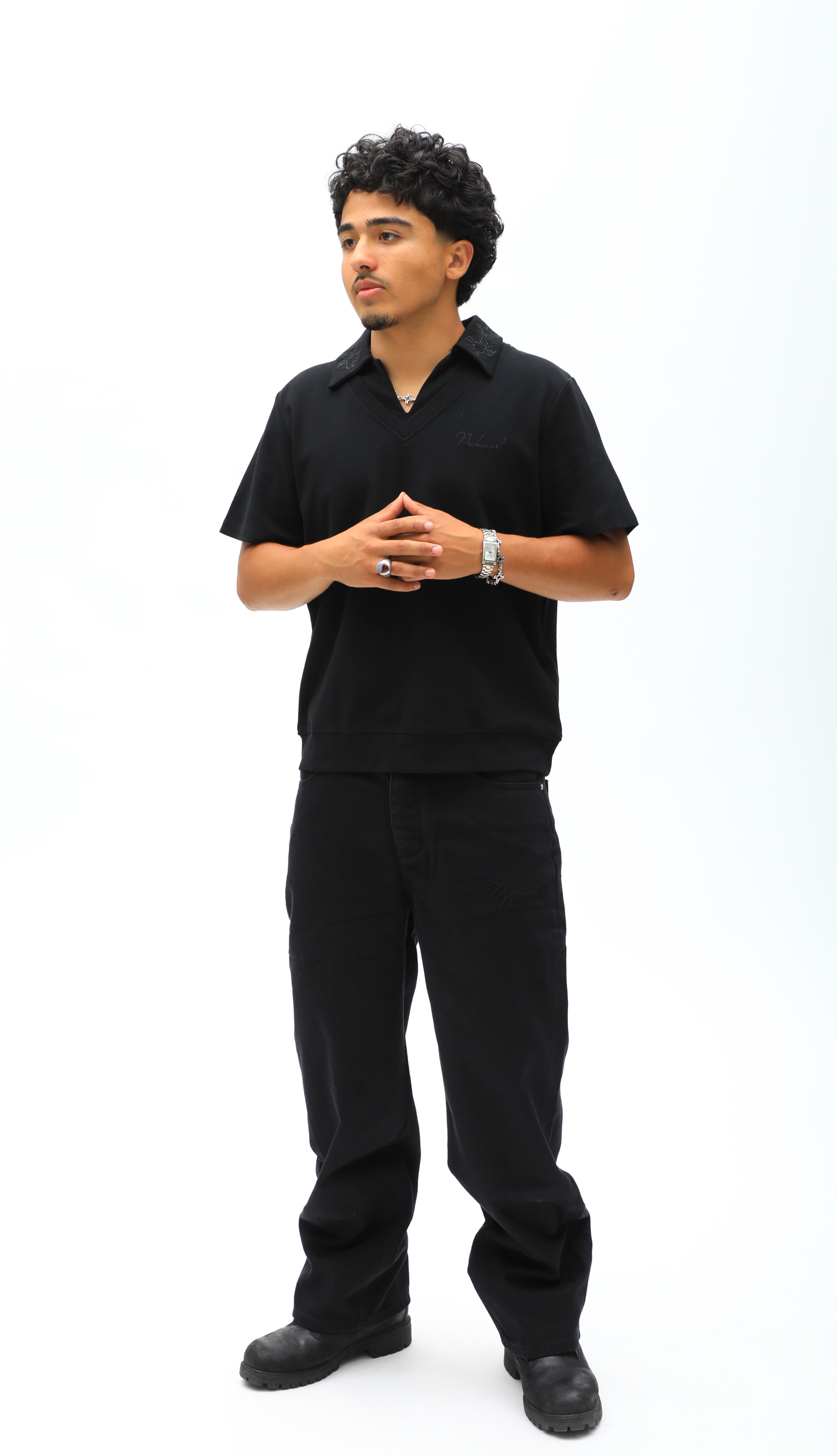 Monogram Embroidered Polo -Black