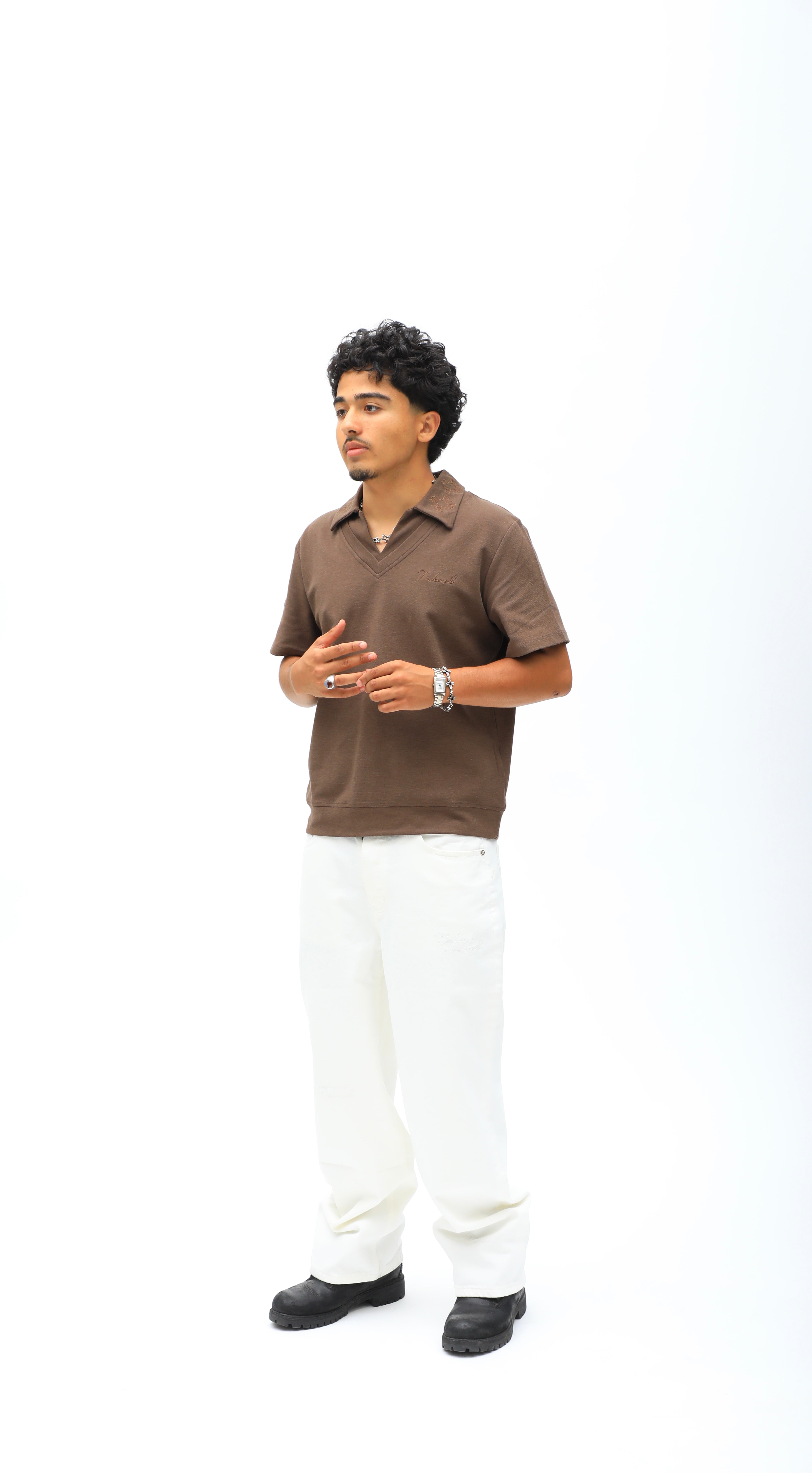 Monogram Embroidered Polo -Brown