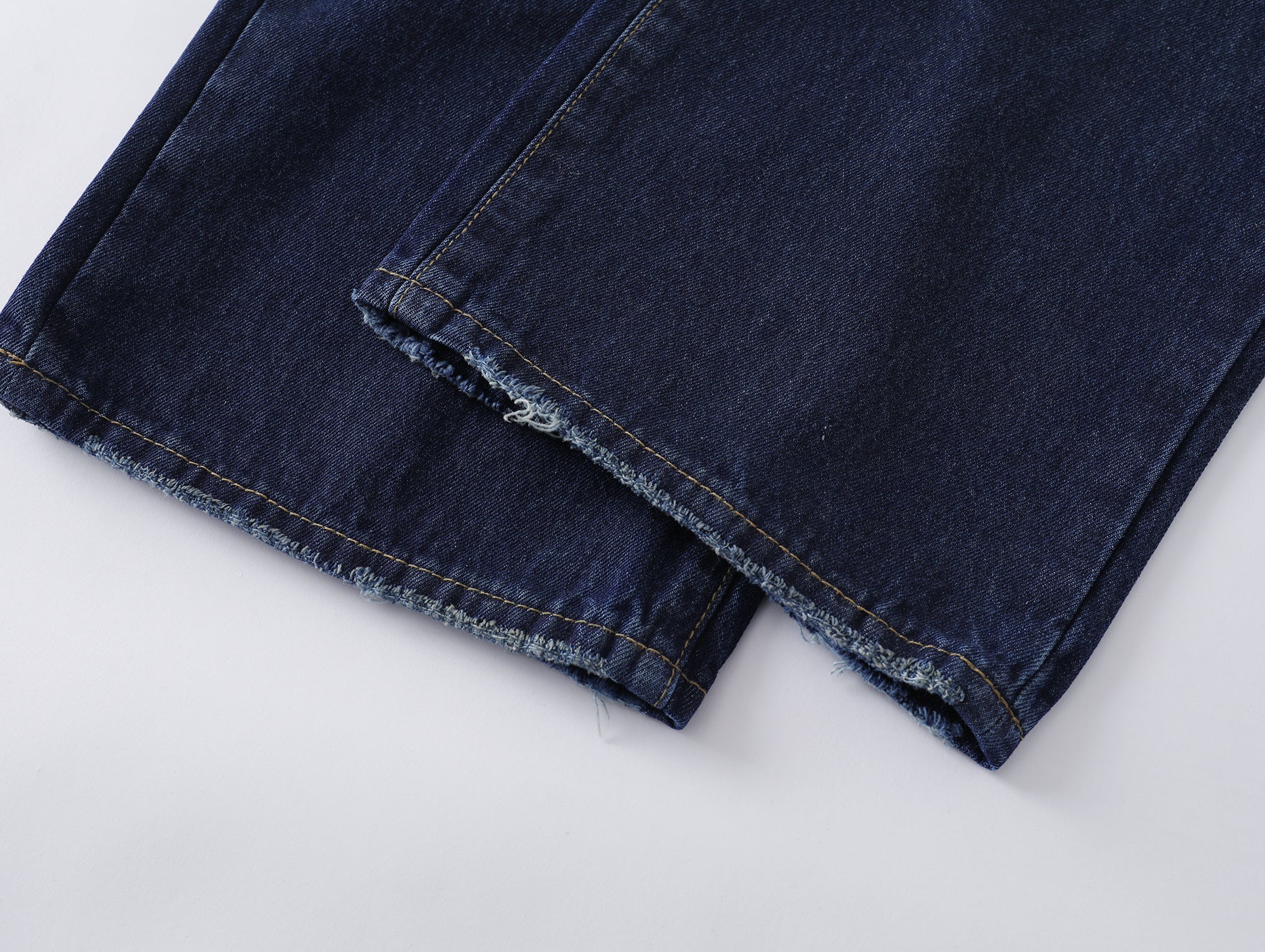 Blue Straight Leg Washed Raw Faded Denim