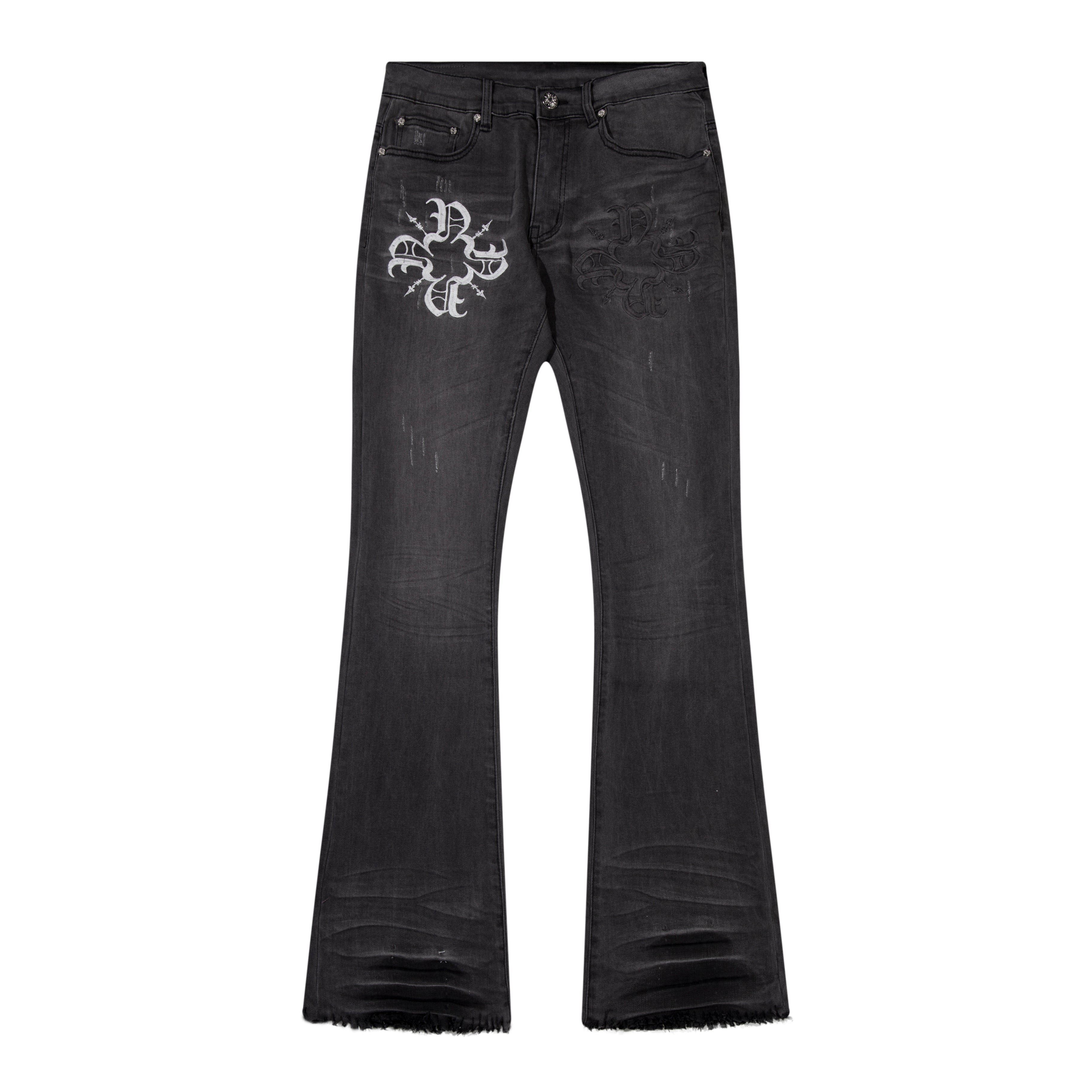 Monogram Stacked Flare Grey Denim