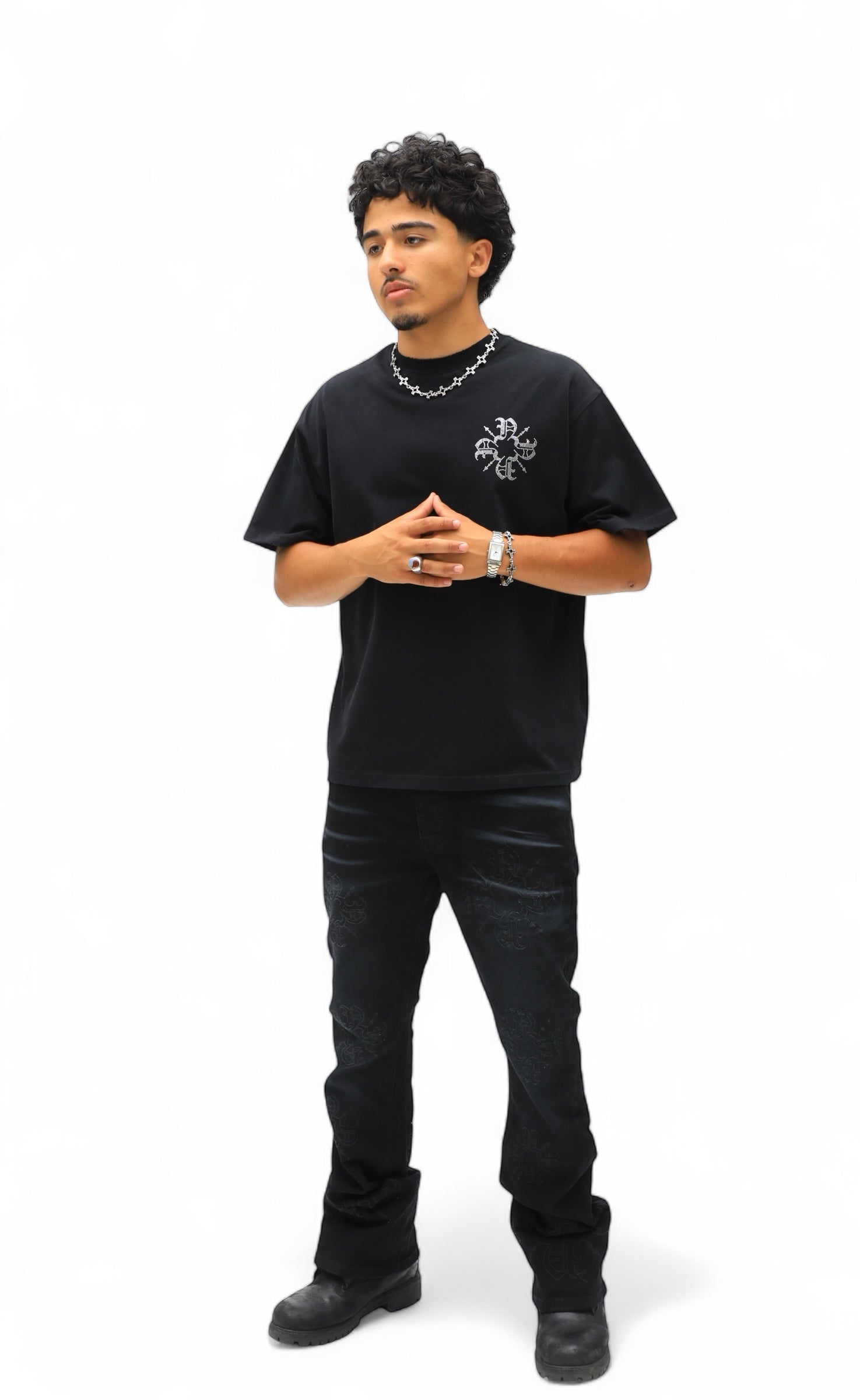 Black Monogram Rhinestone Tee