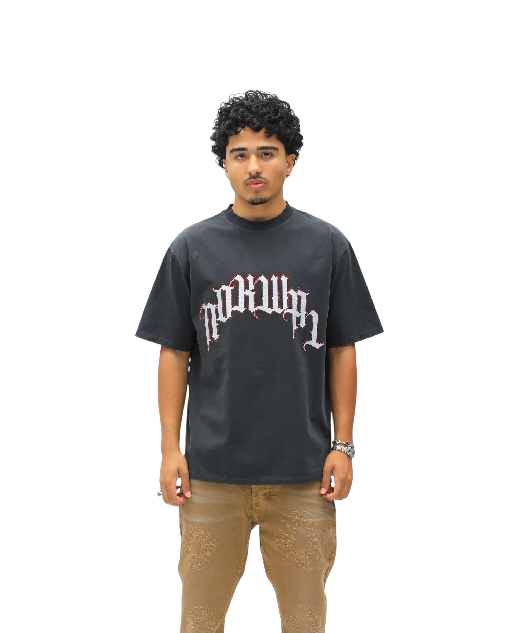 Rhinestone Arch Logo Tee -Black