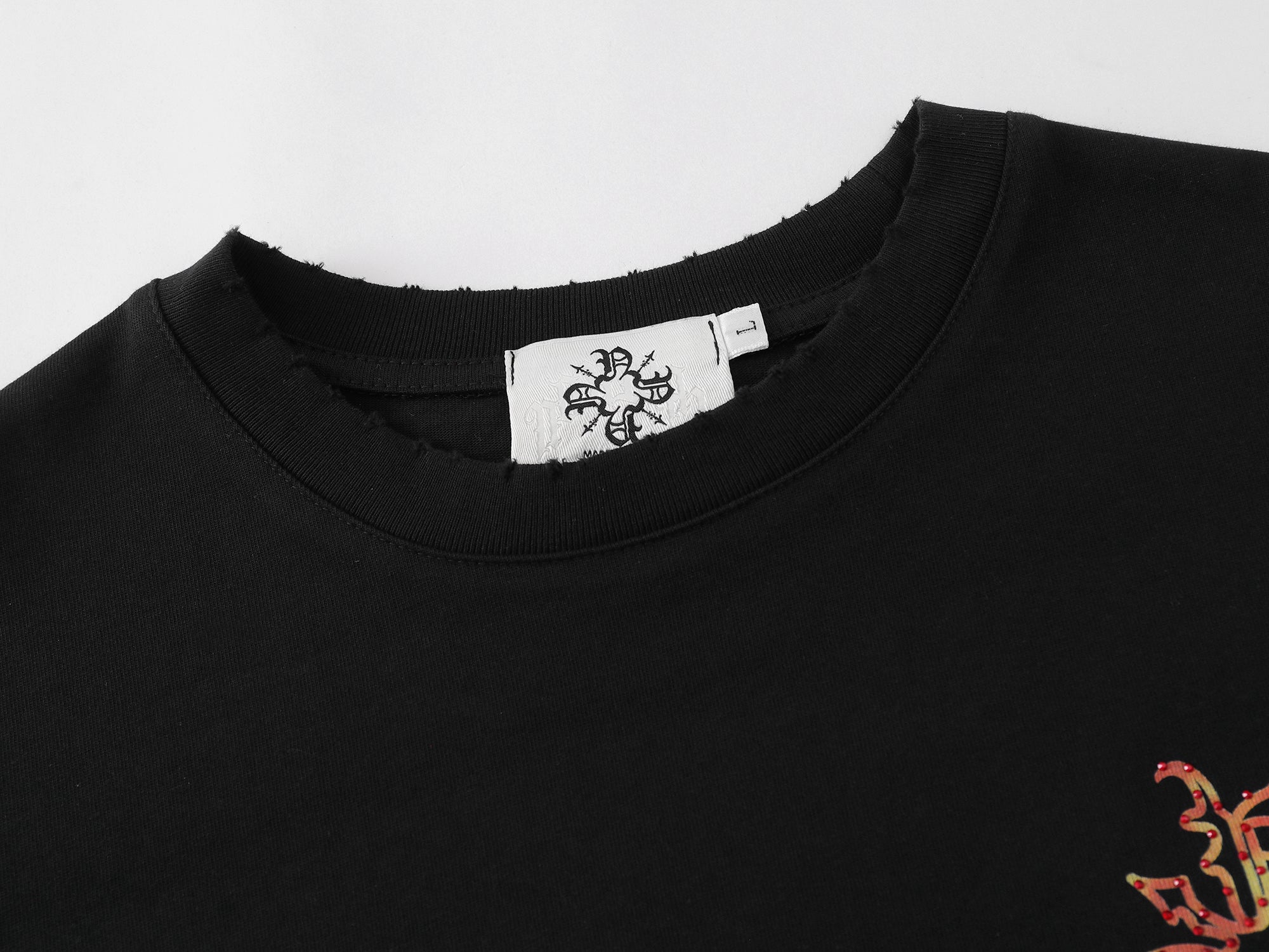 Leather patches Tee -Black