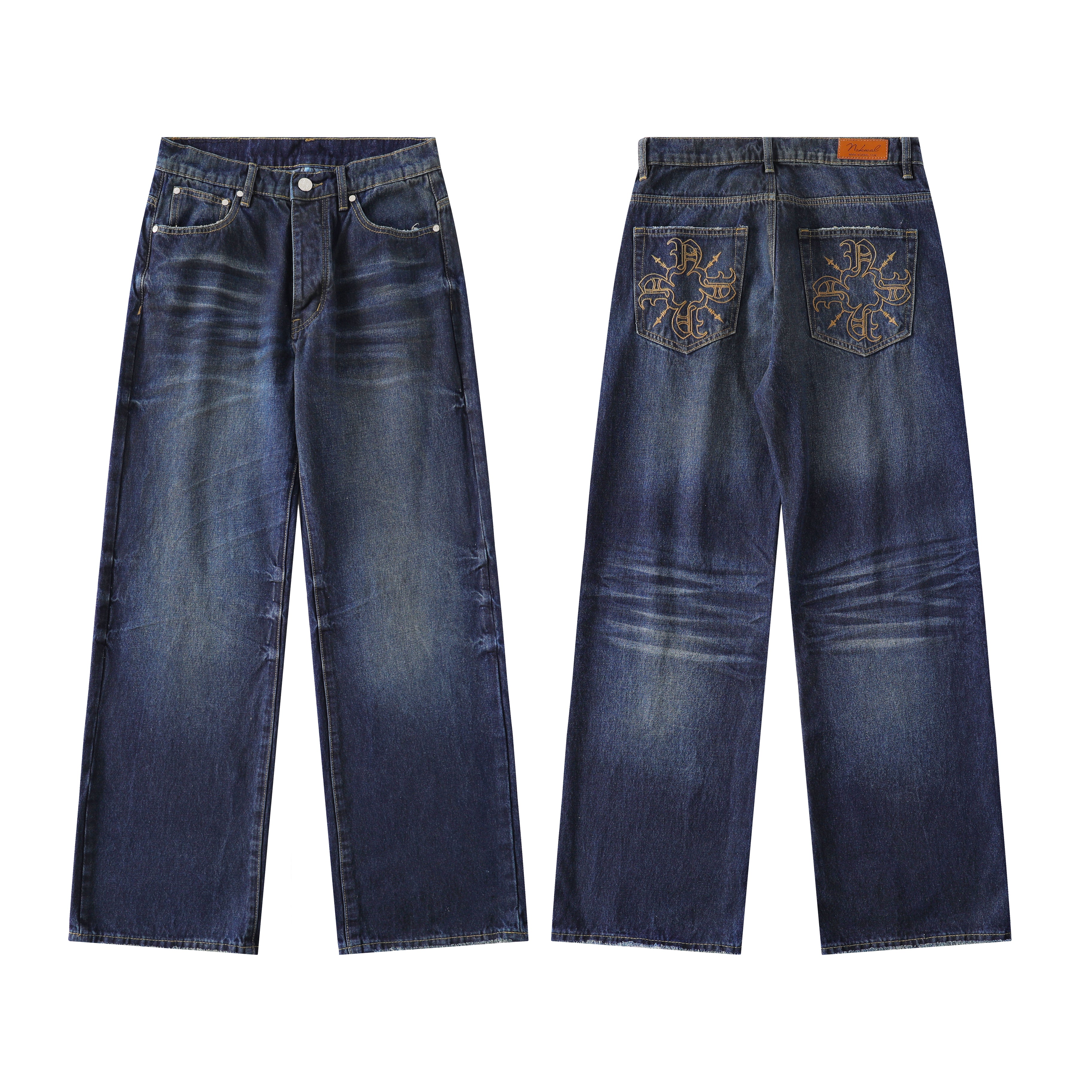 Blue Straight Leg Washed Raw Faded Denim