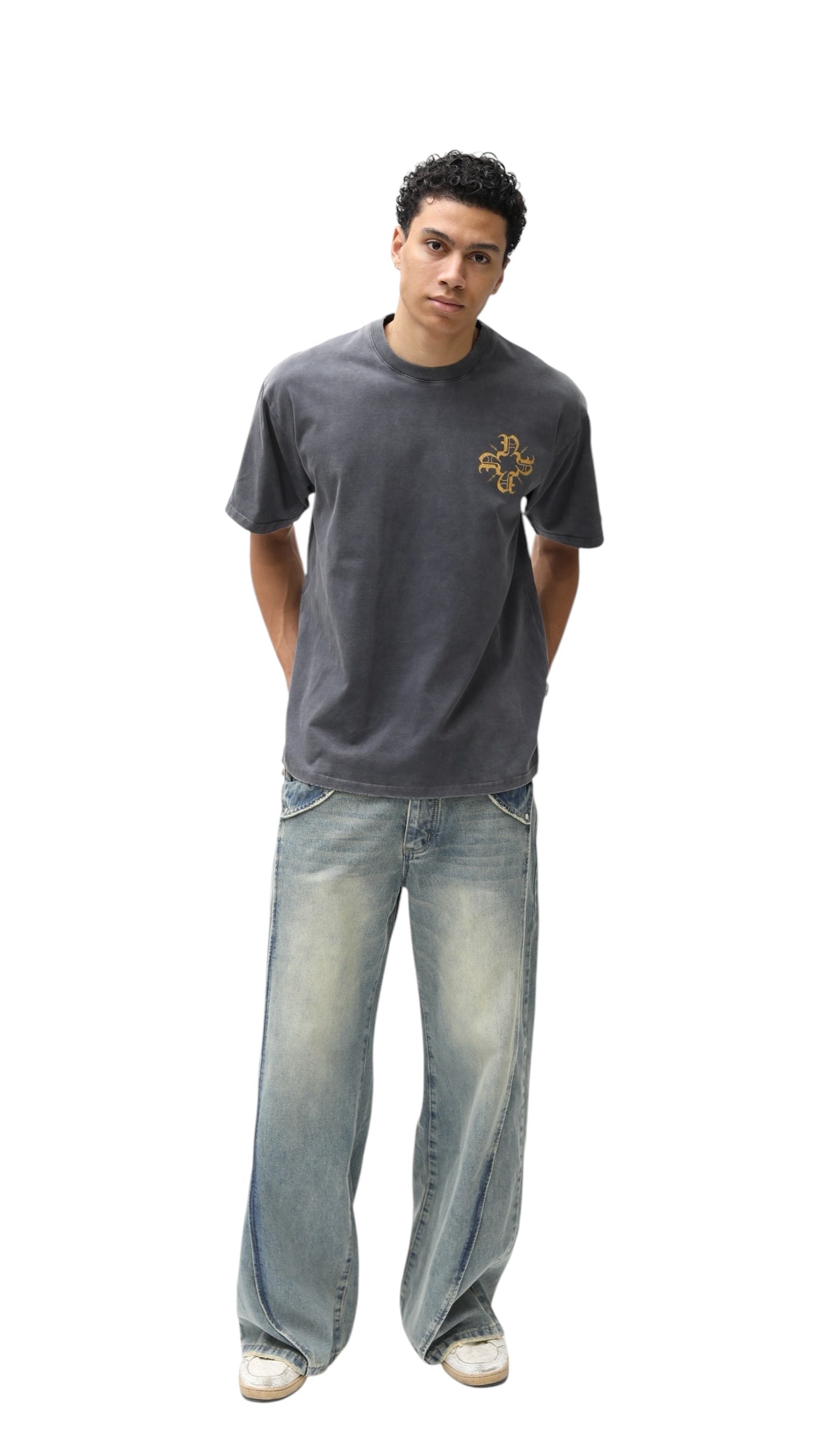 Cracked Paint Grey/Yellow Monogram Tee