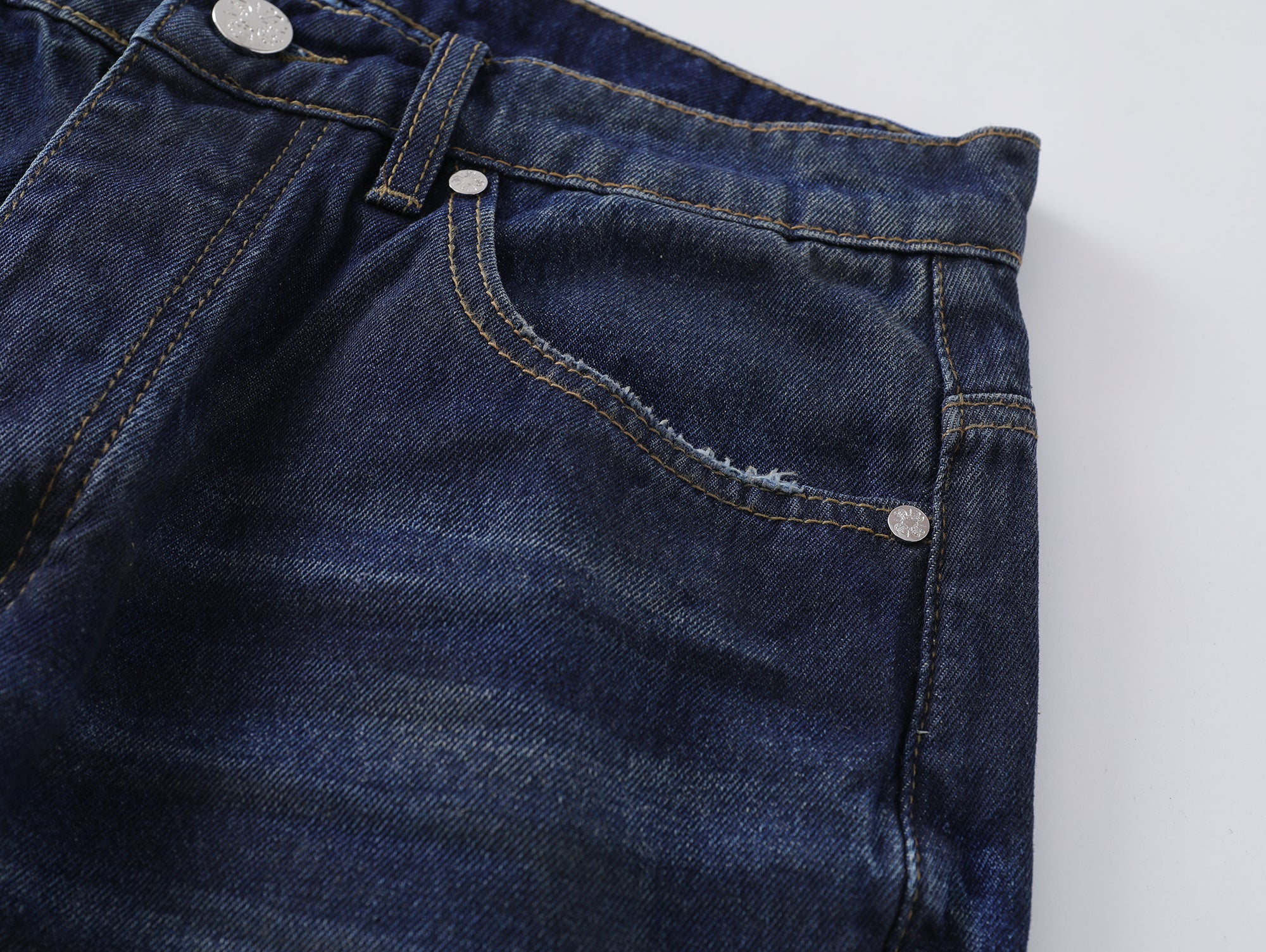 Blue Straight Leg Washed Raw Faded Denim