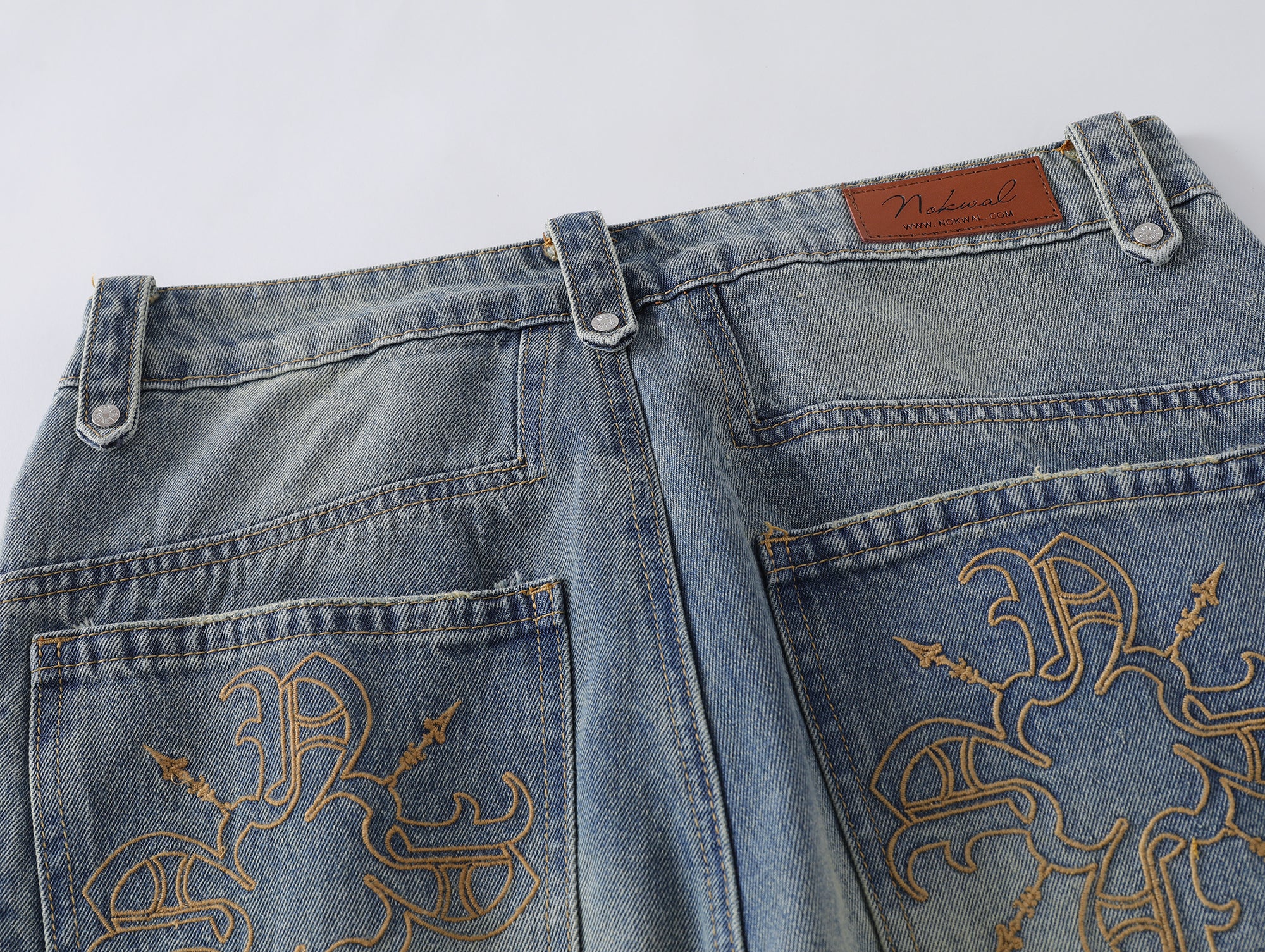 Double Paneled Baggy Faded Light Blue Flare Denim