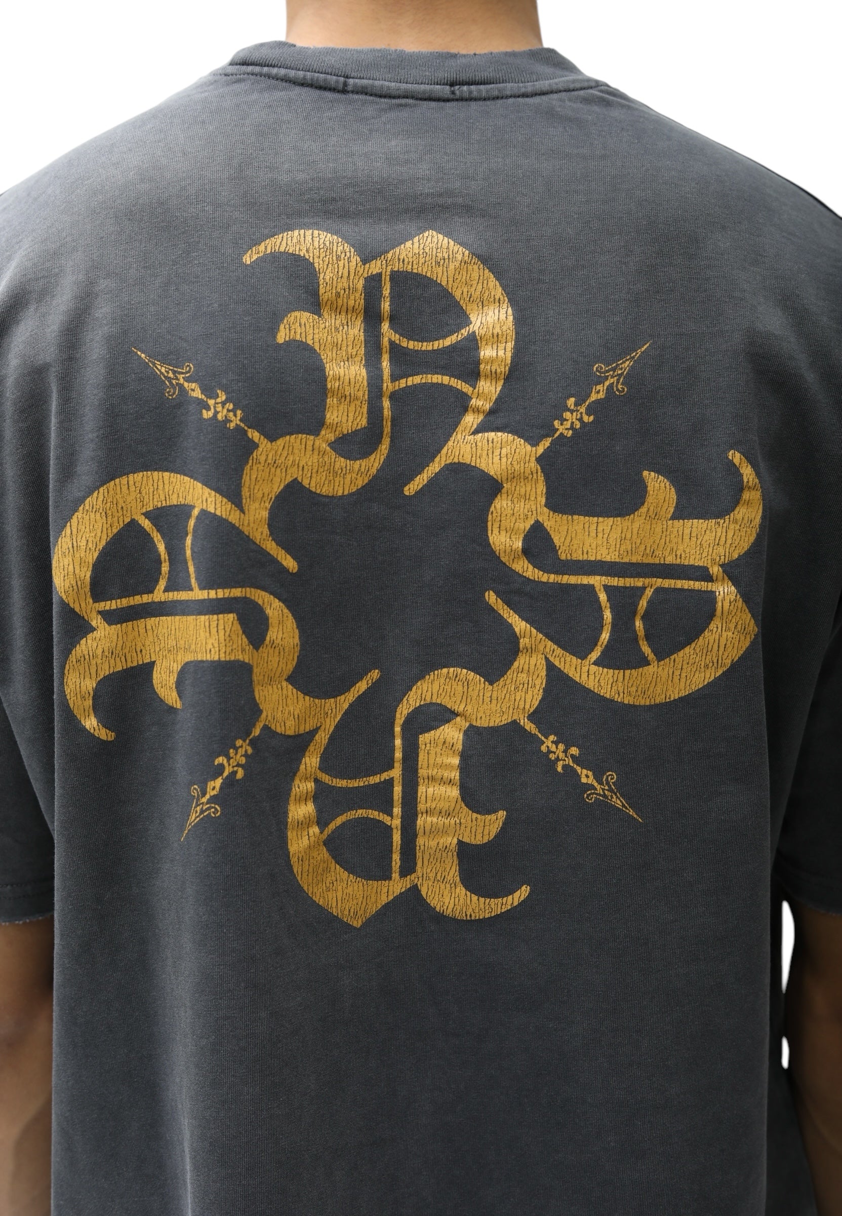 Cracked Paint Grey/Yellow Monogram Tee