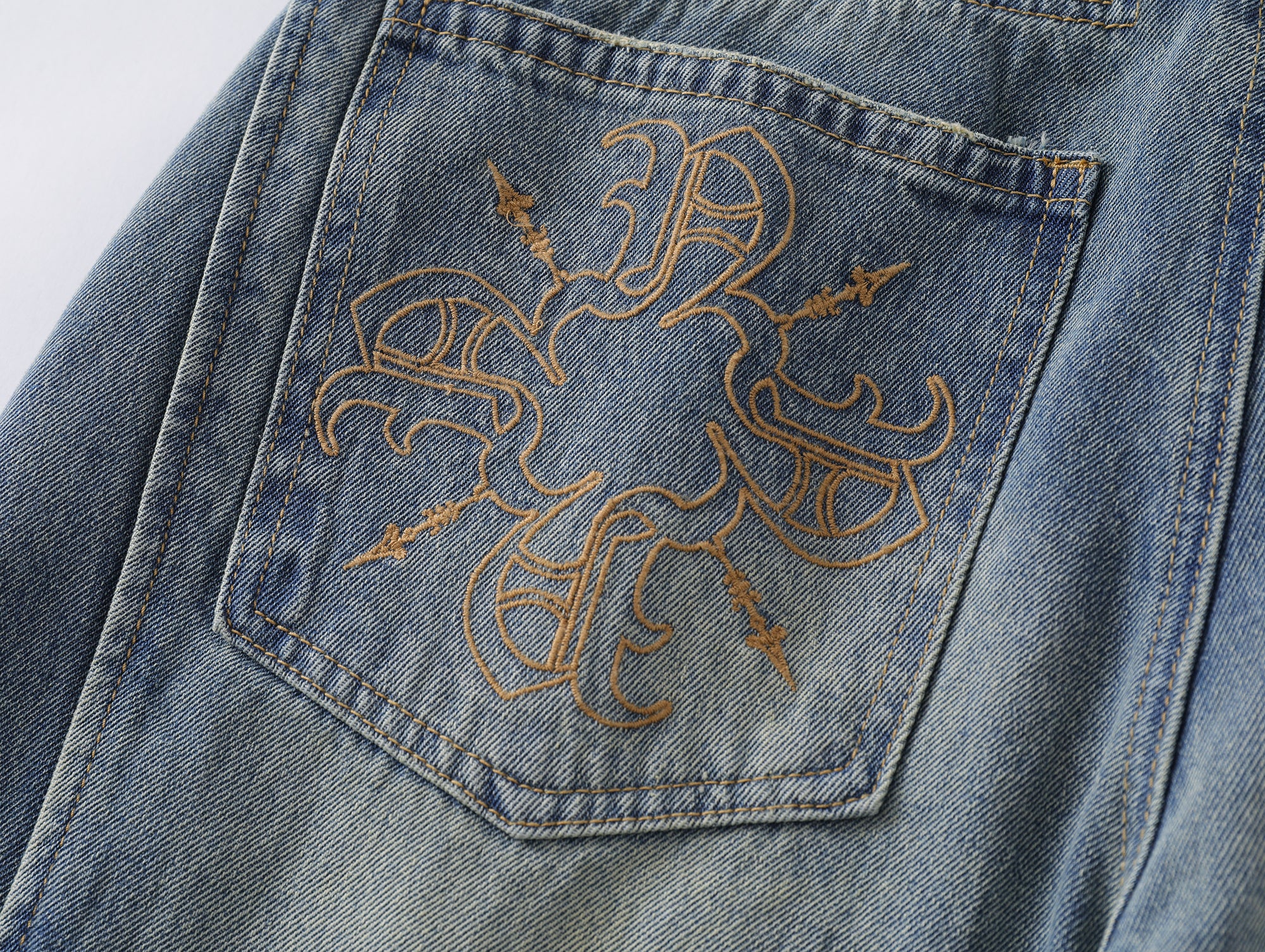 Double Paneled Baggy Faded Light Blue Flare Denim