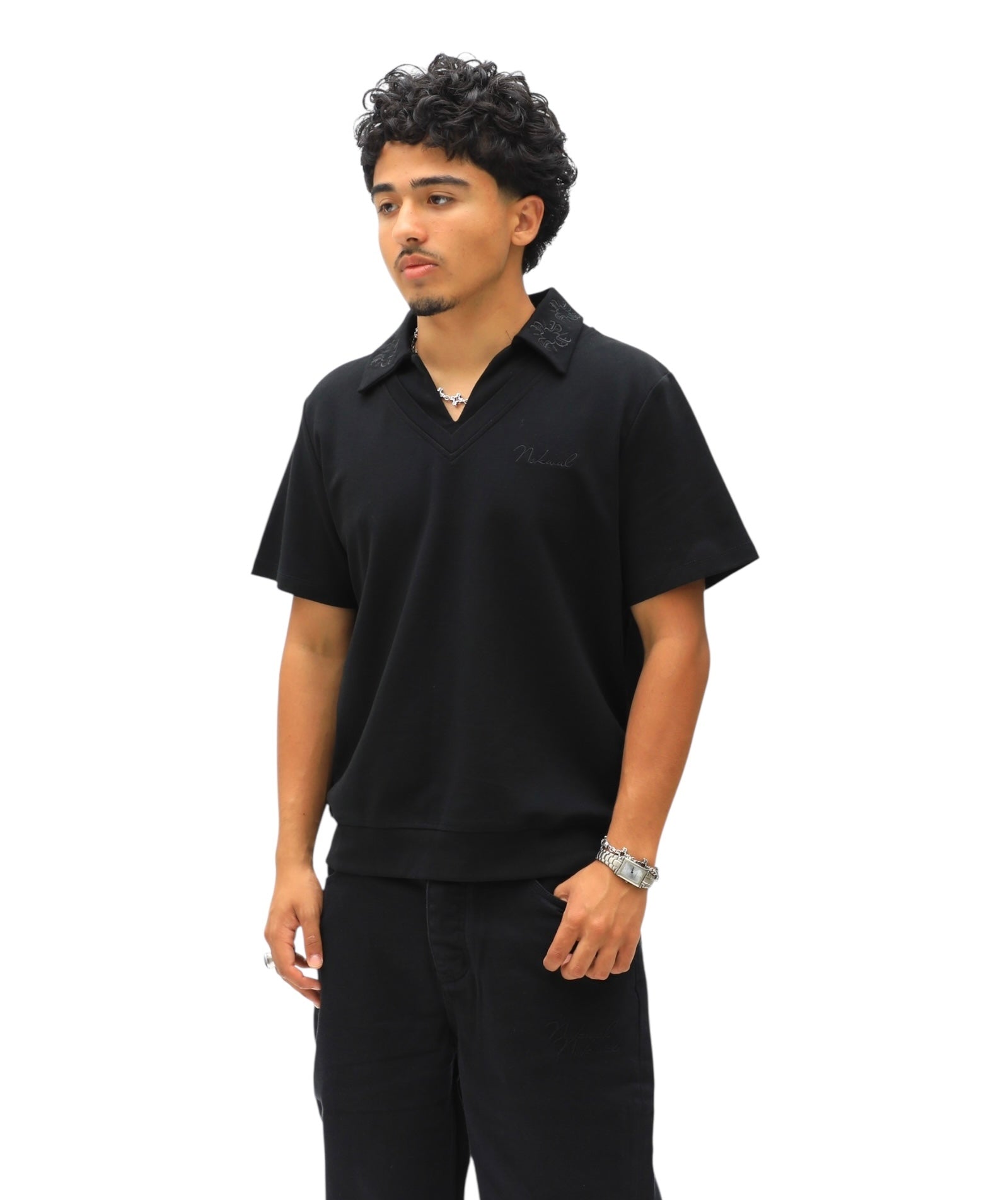 Monogram Embroidered Polo -Black