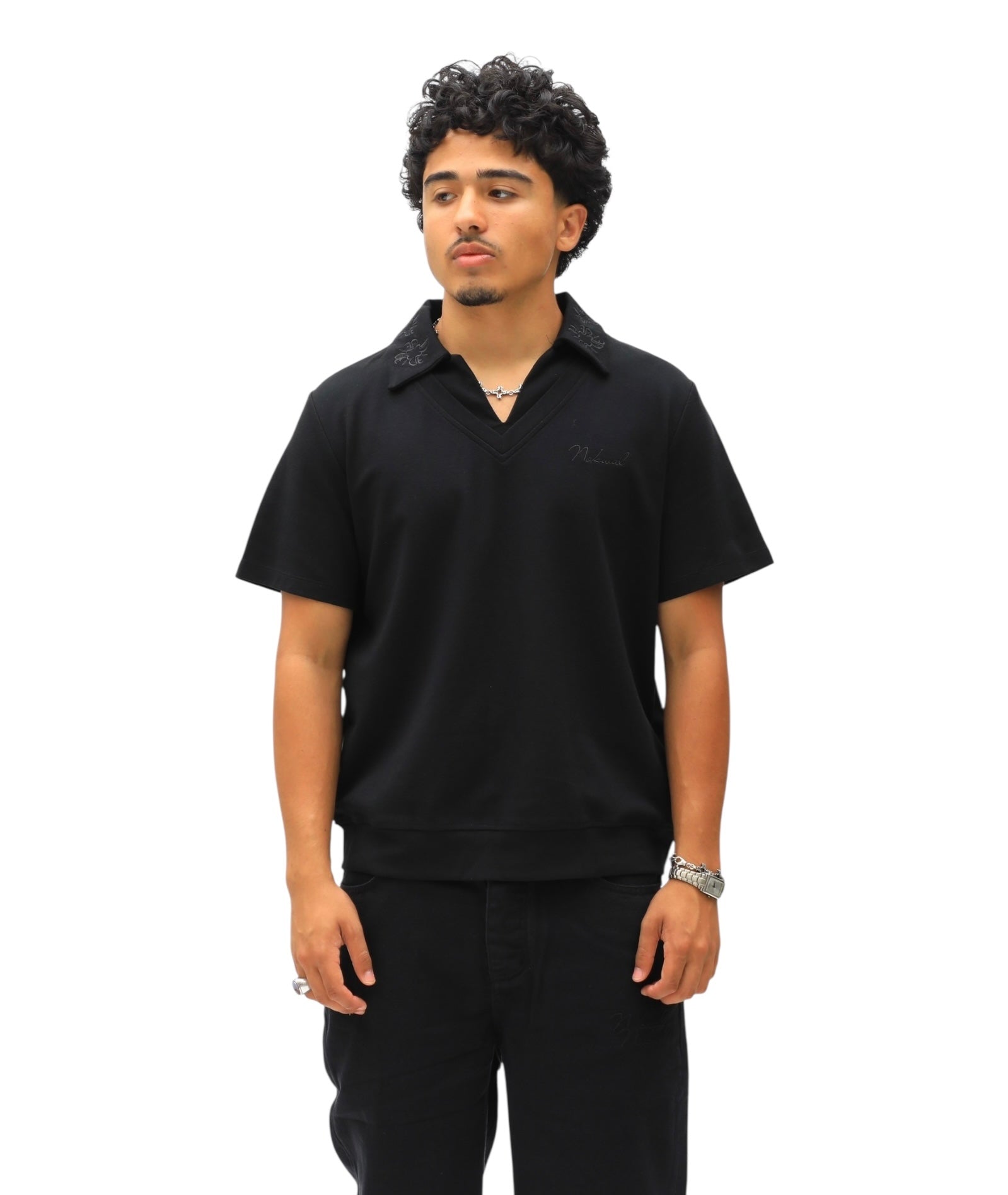 Monogram Embroidered Polo -Black