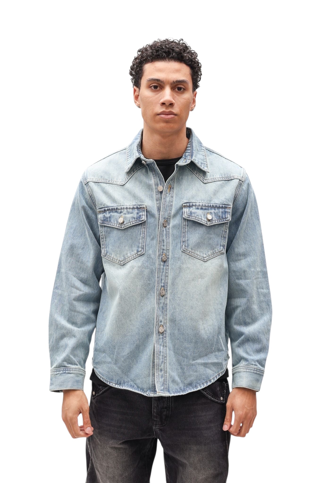 Nokwal Faded Blue Denim Shirt