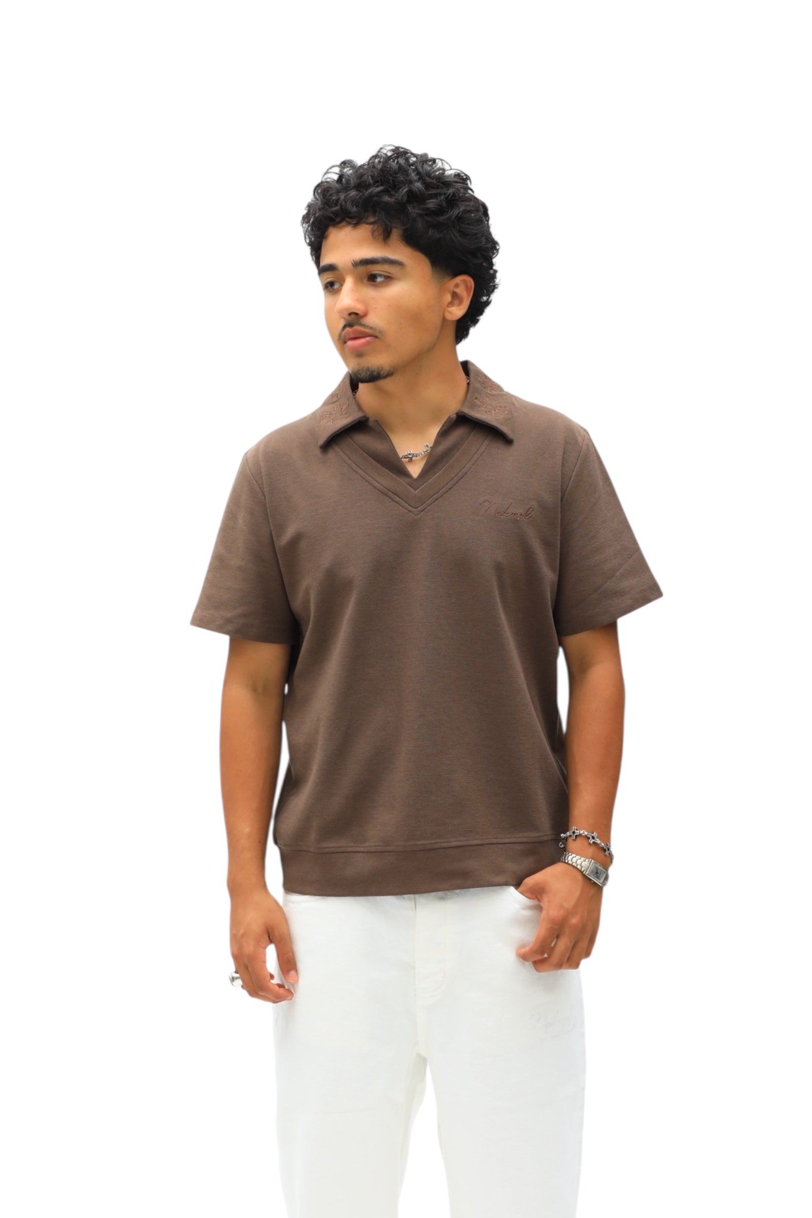 Monogram Embroidered Polo -Brown