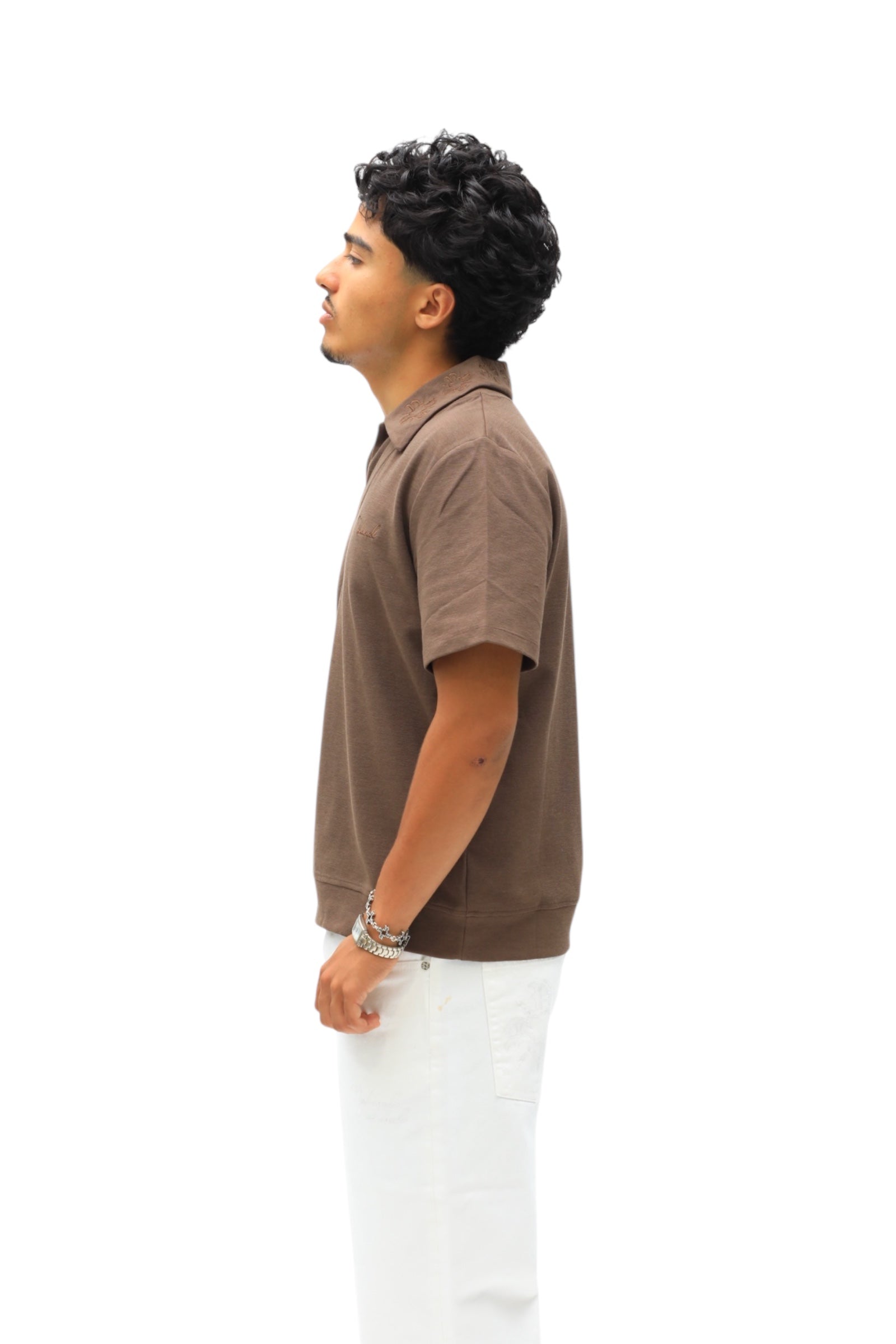 Monogram Embroidered Polo -Brown
