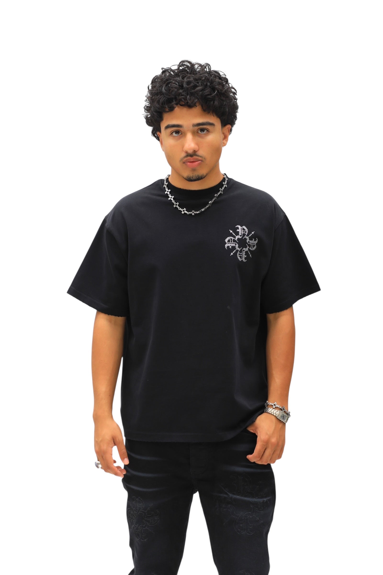 Black Monogram Rhinestone Tee