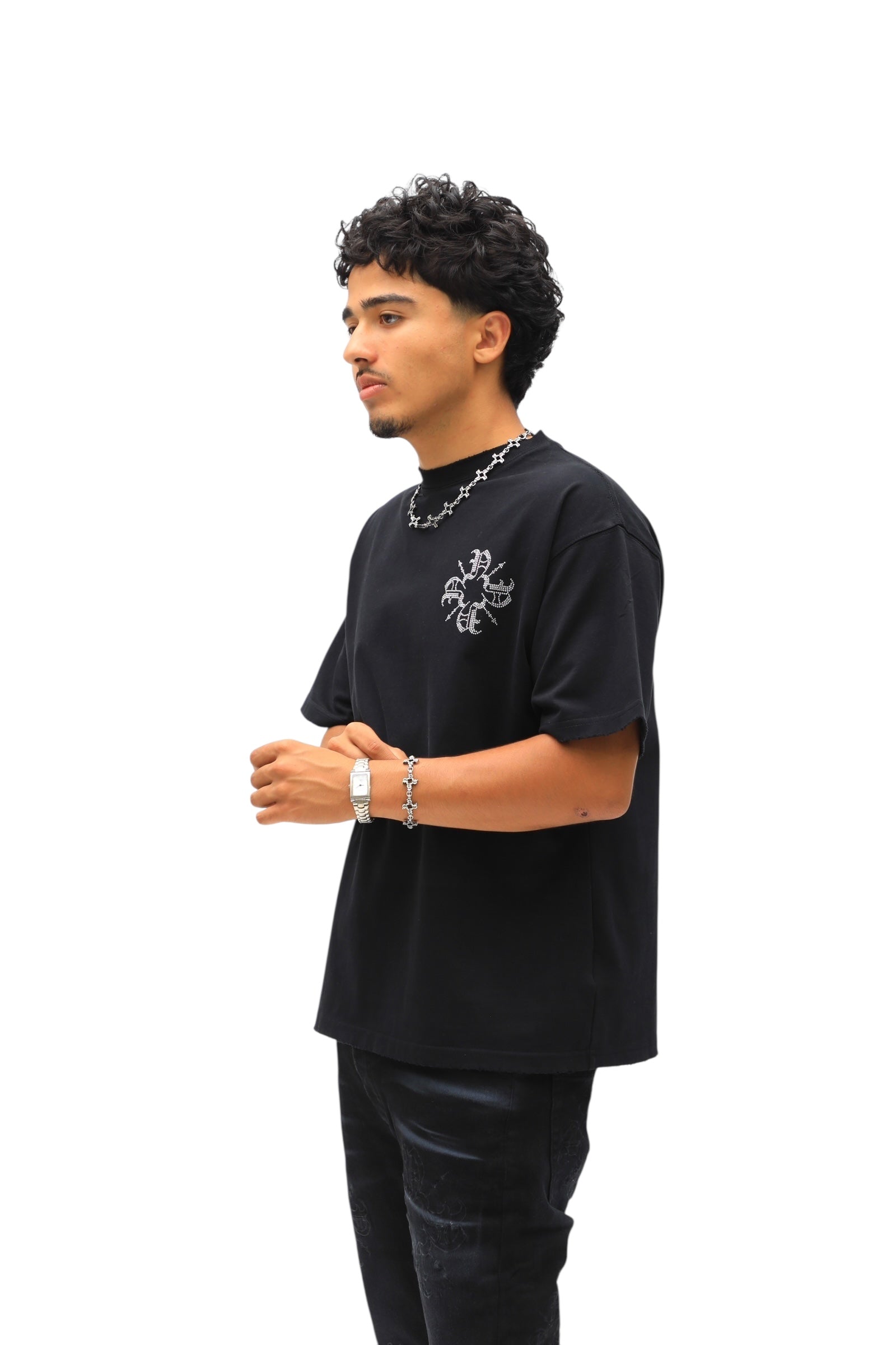 Black Monogram Rhinestone Tee