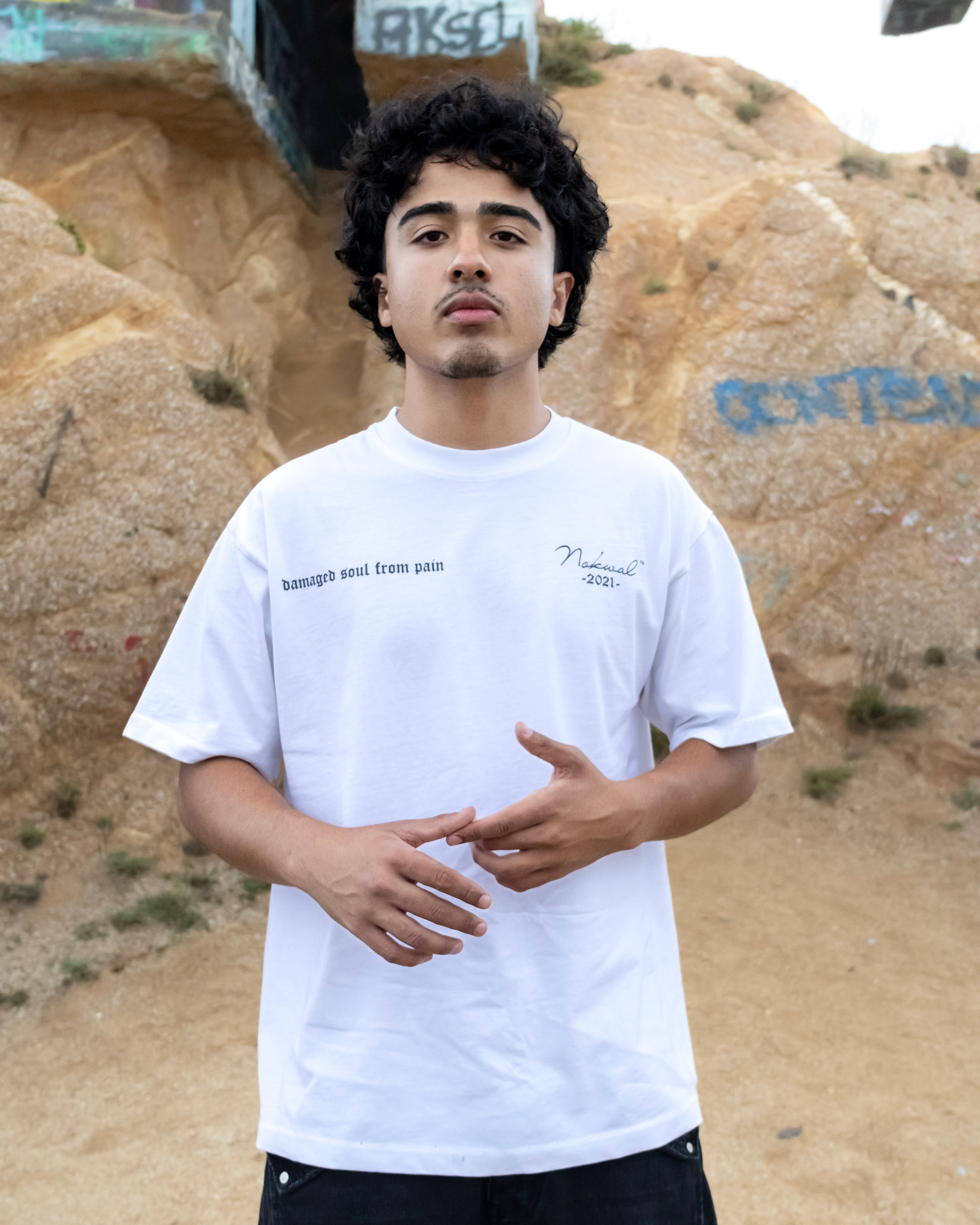 Oversized Damaged Soul Tee -White