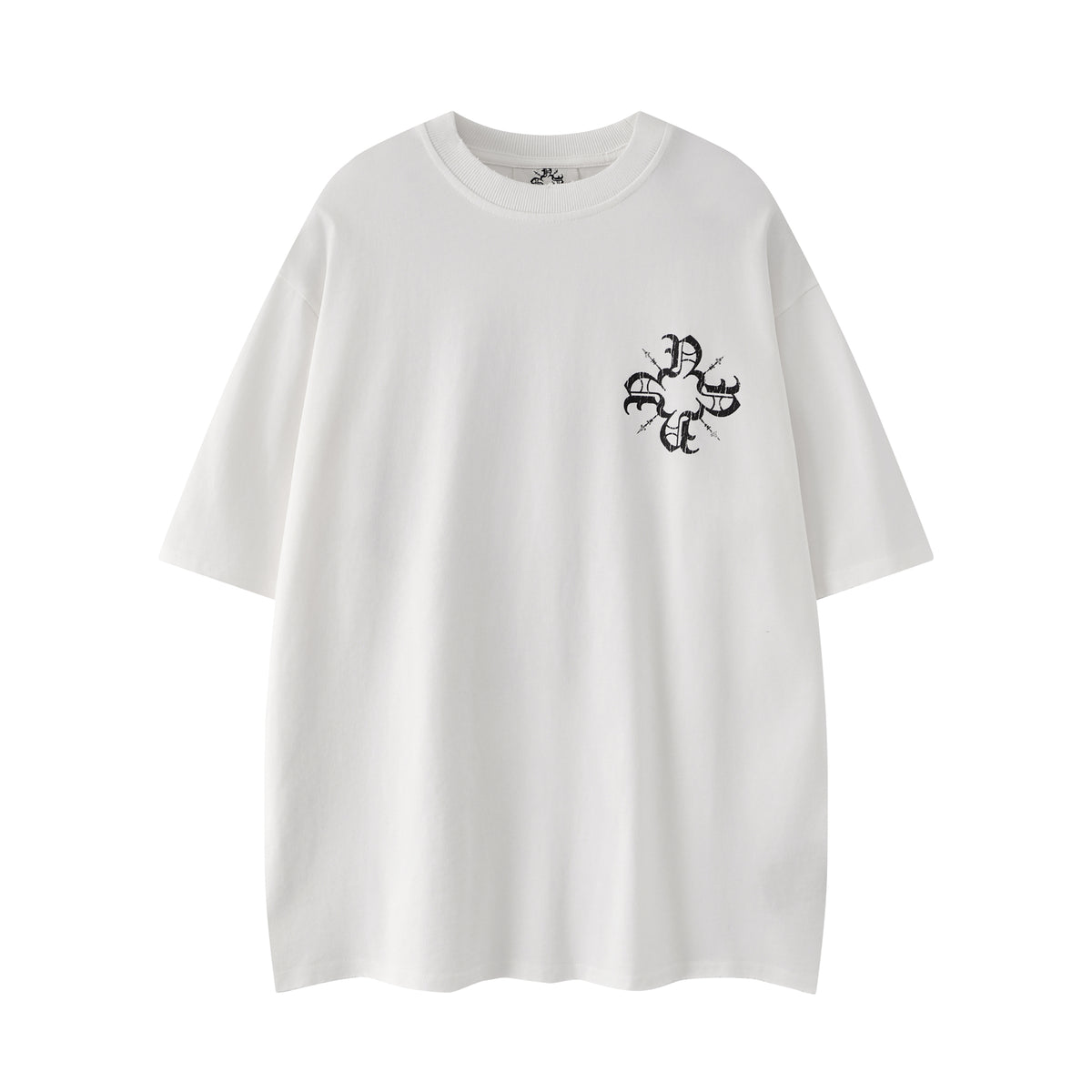 Distressed Classic Monogram Tee White