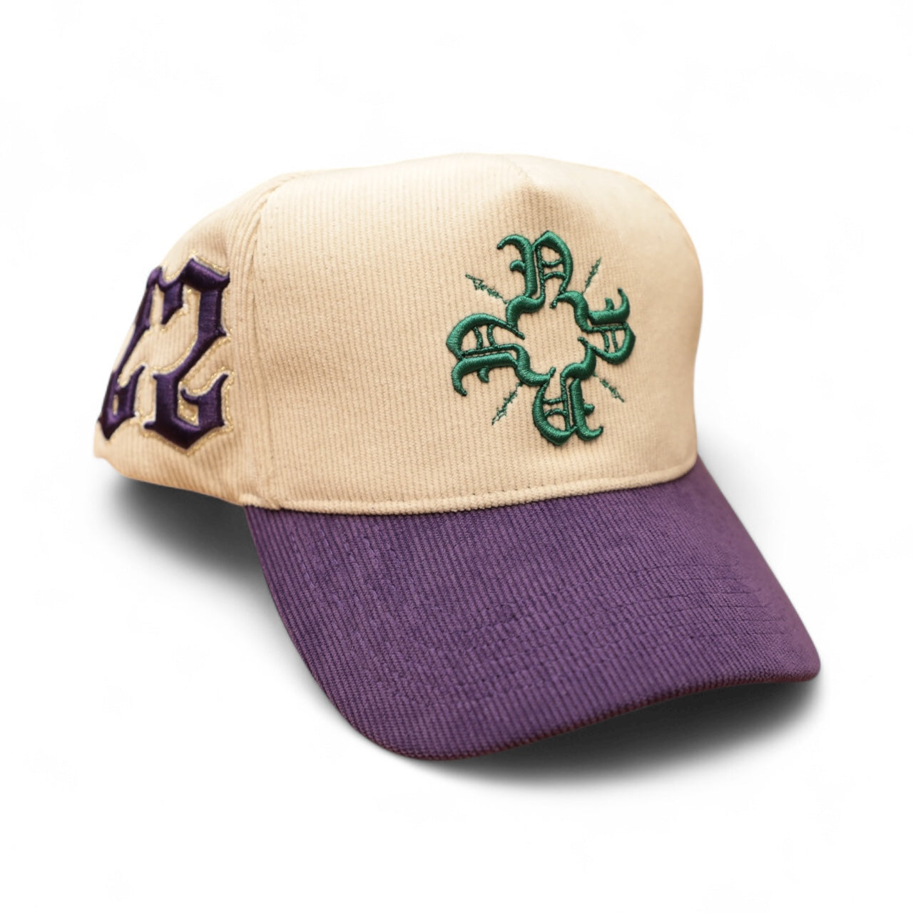 Cream/Purple Corduroy Monogram Trucker Hat