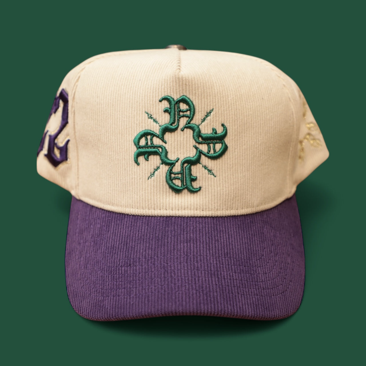 Cream/Purple Corduroy Monogram Trucker Hat