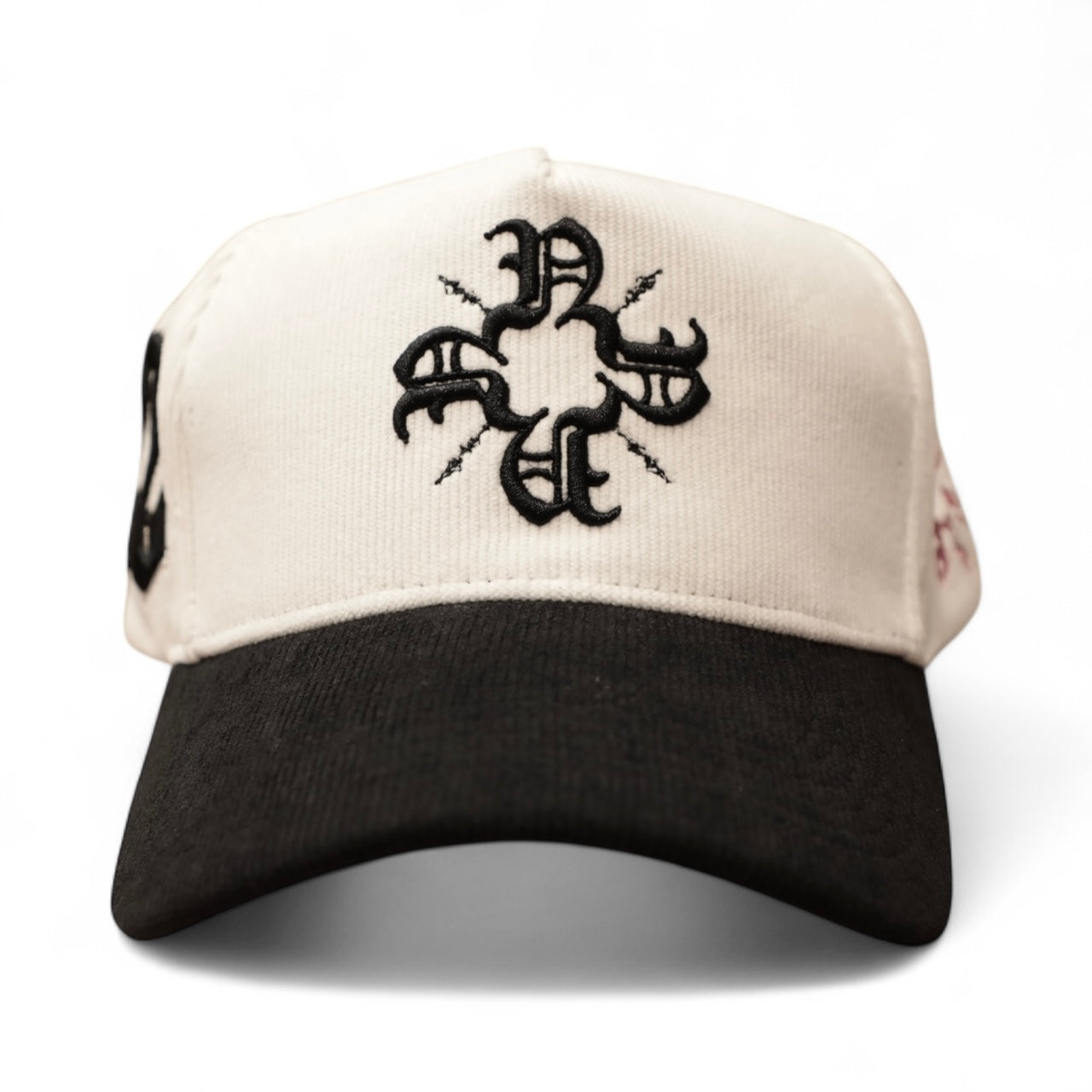 White/Black Corduroy Monogram Trucker Hat