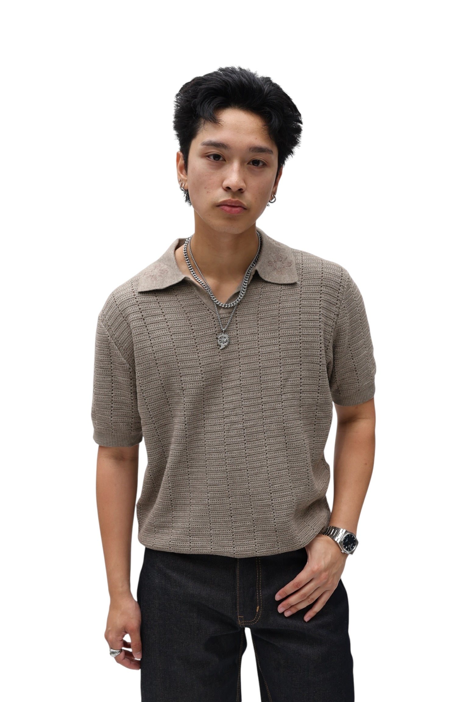 Monaco Knit Polo - Taupe Brown