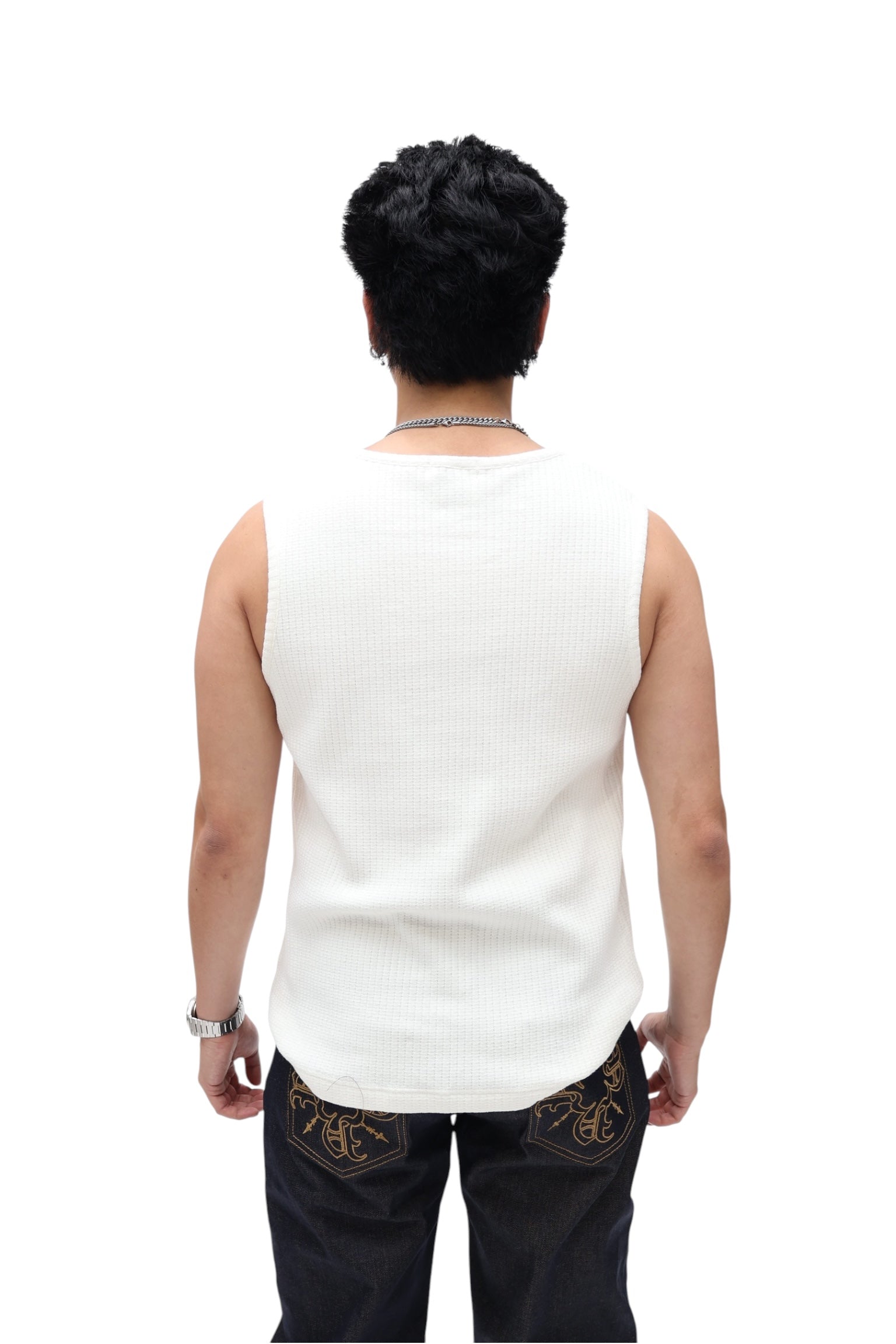 Waffle Knit Vest Tank - Ivory White