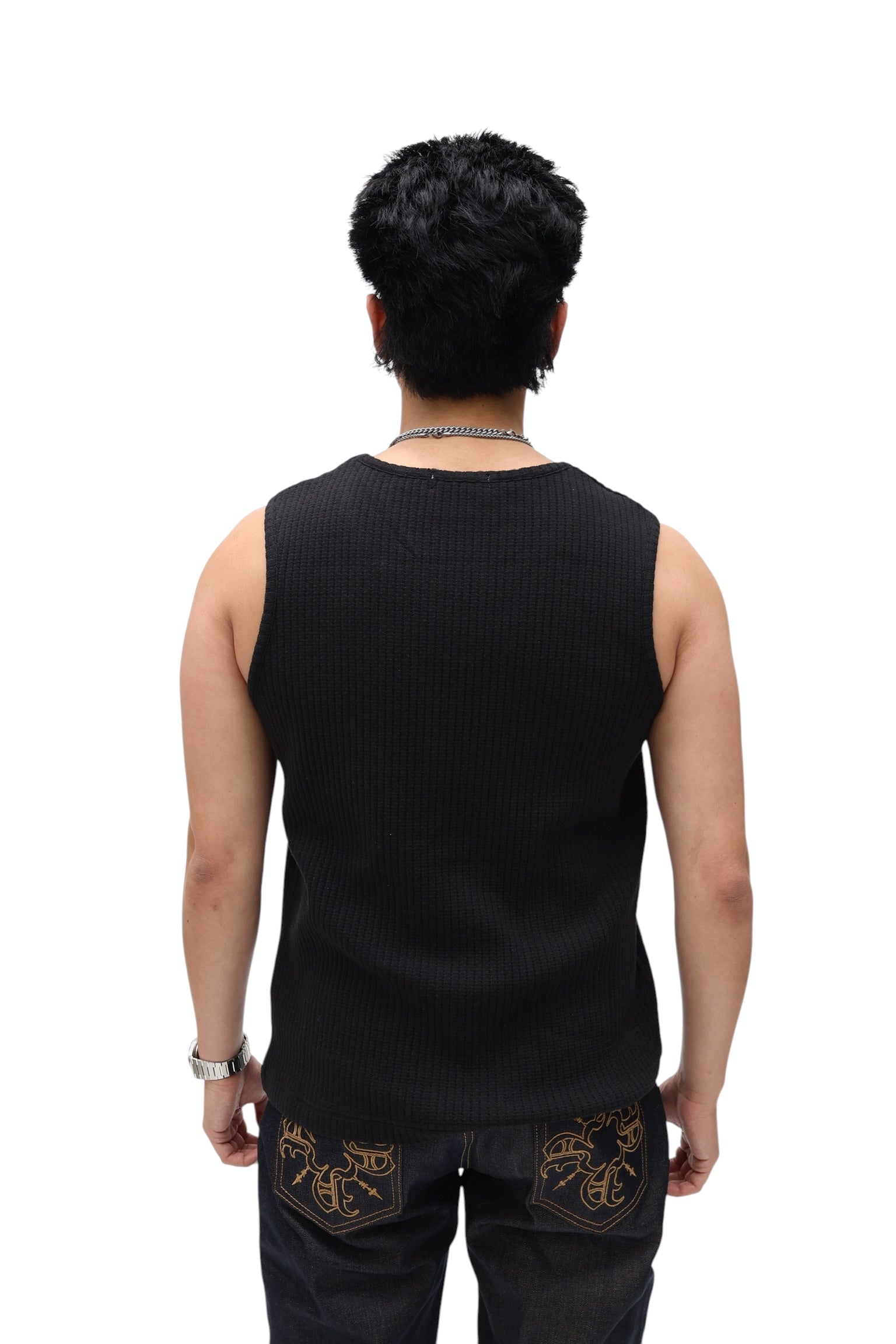 Waffle Knit Vest Tank - Black