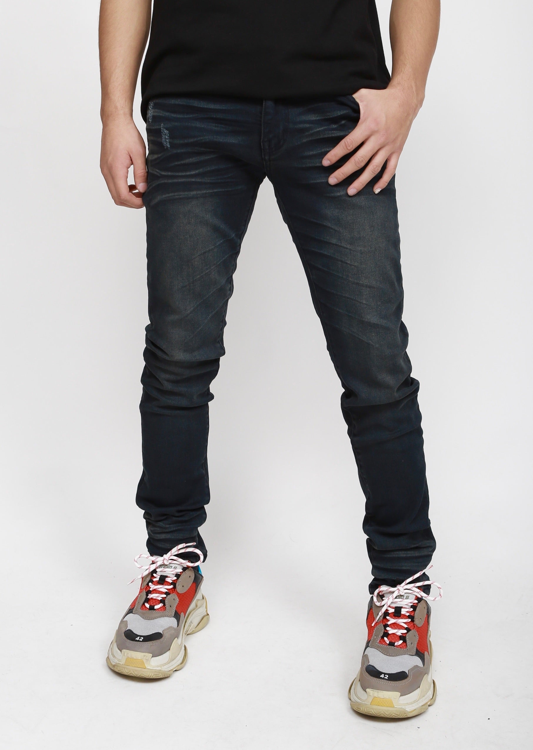 Dark Aged Blue Faded Skinny Denim