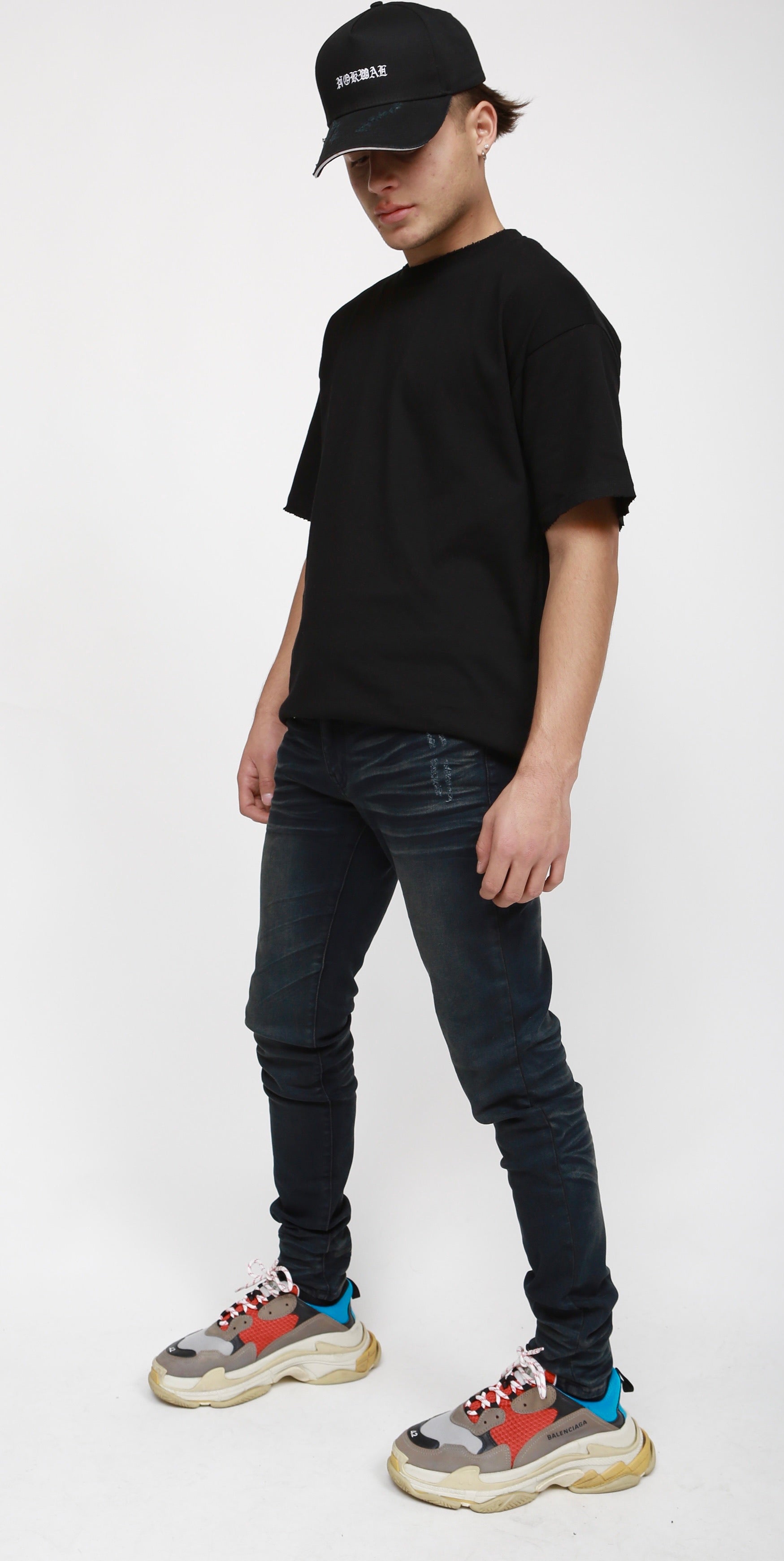 Dark Aged Blue Faded Skinny Denim