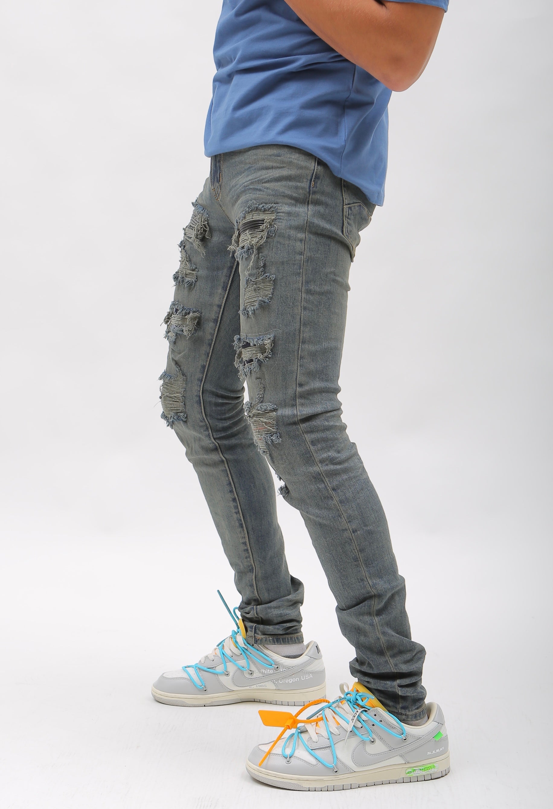 Nokwal Destroyed Blue Wash Denim