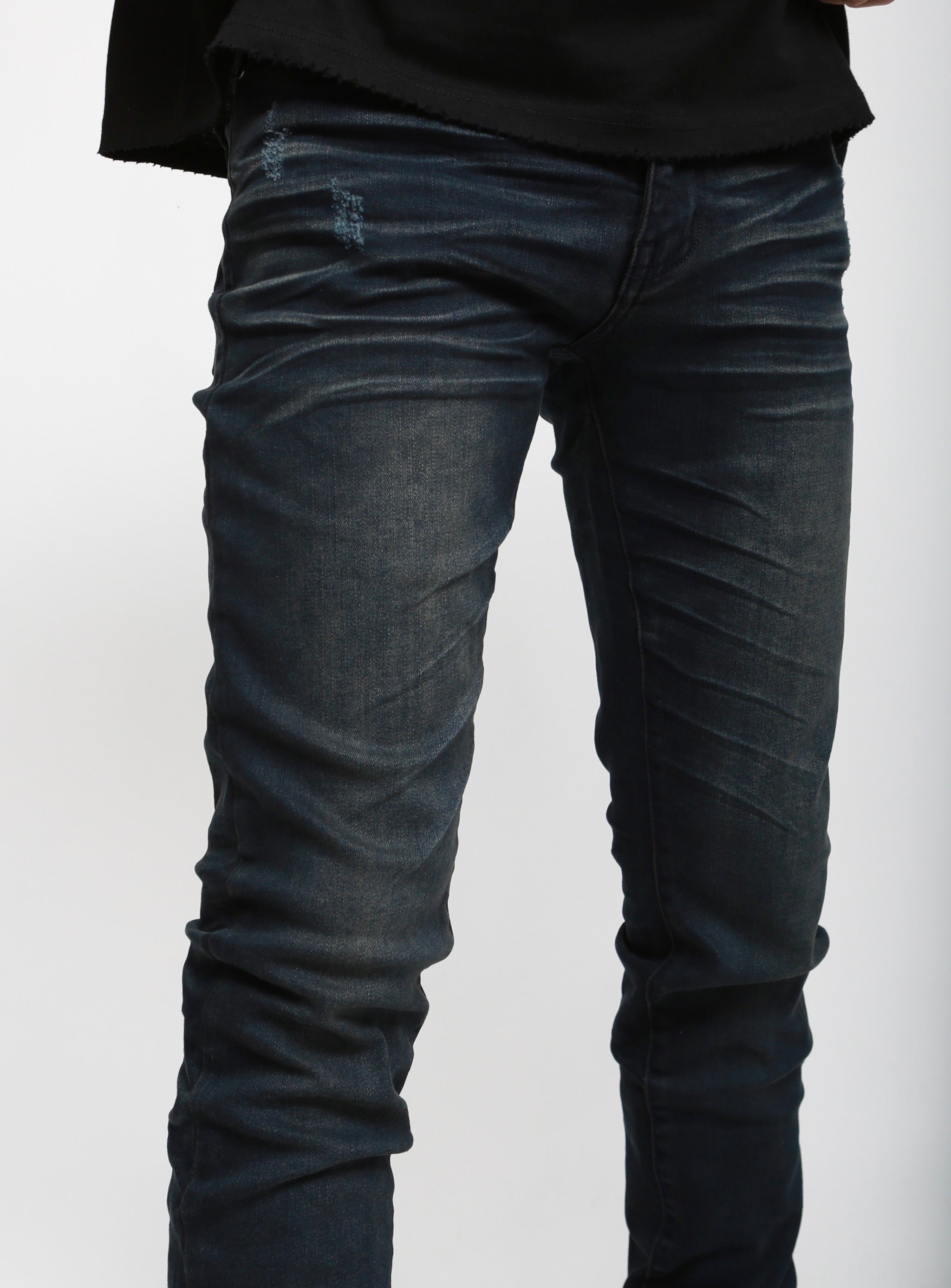 Dark Aged Blue Faded Skinny Denim