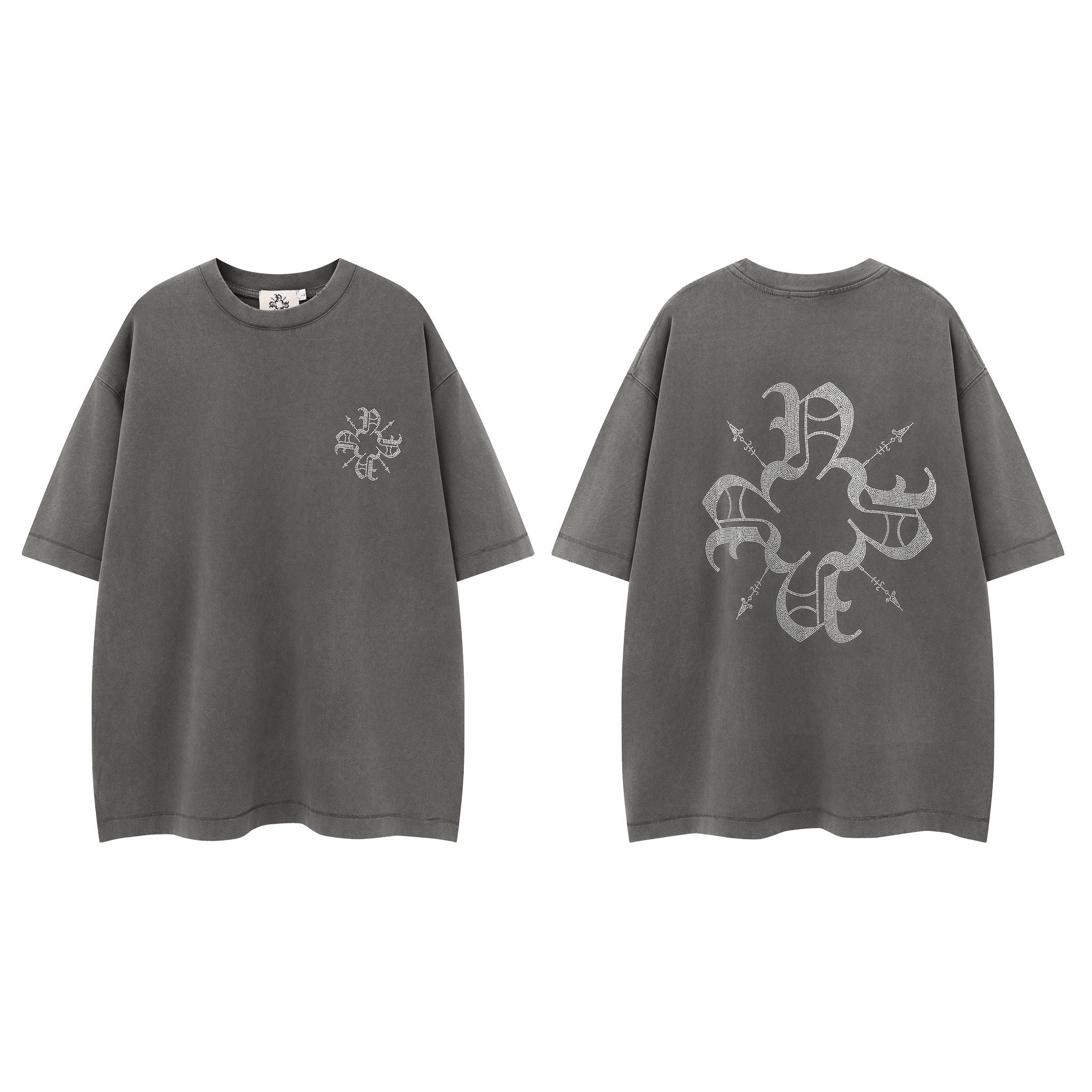 Monogram Rhinestone Tee -Grey