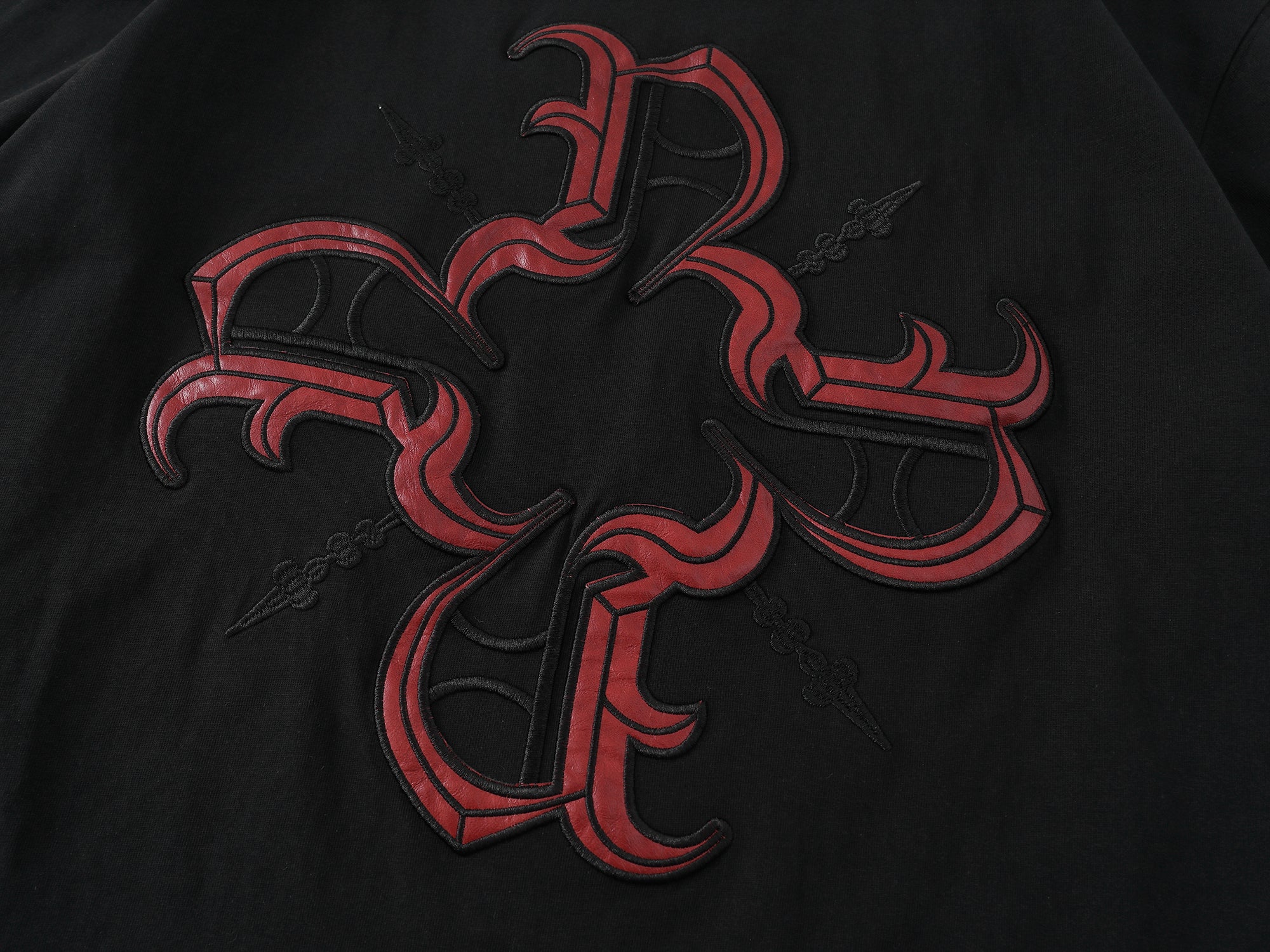 Leather patches Tee -Black