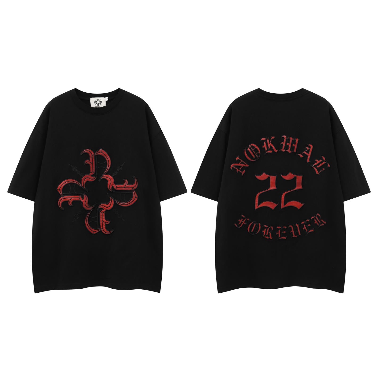 Leather patches Tee -Black