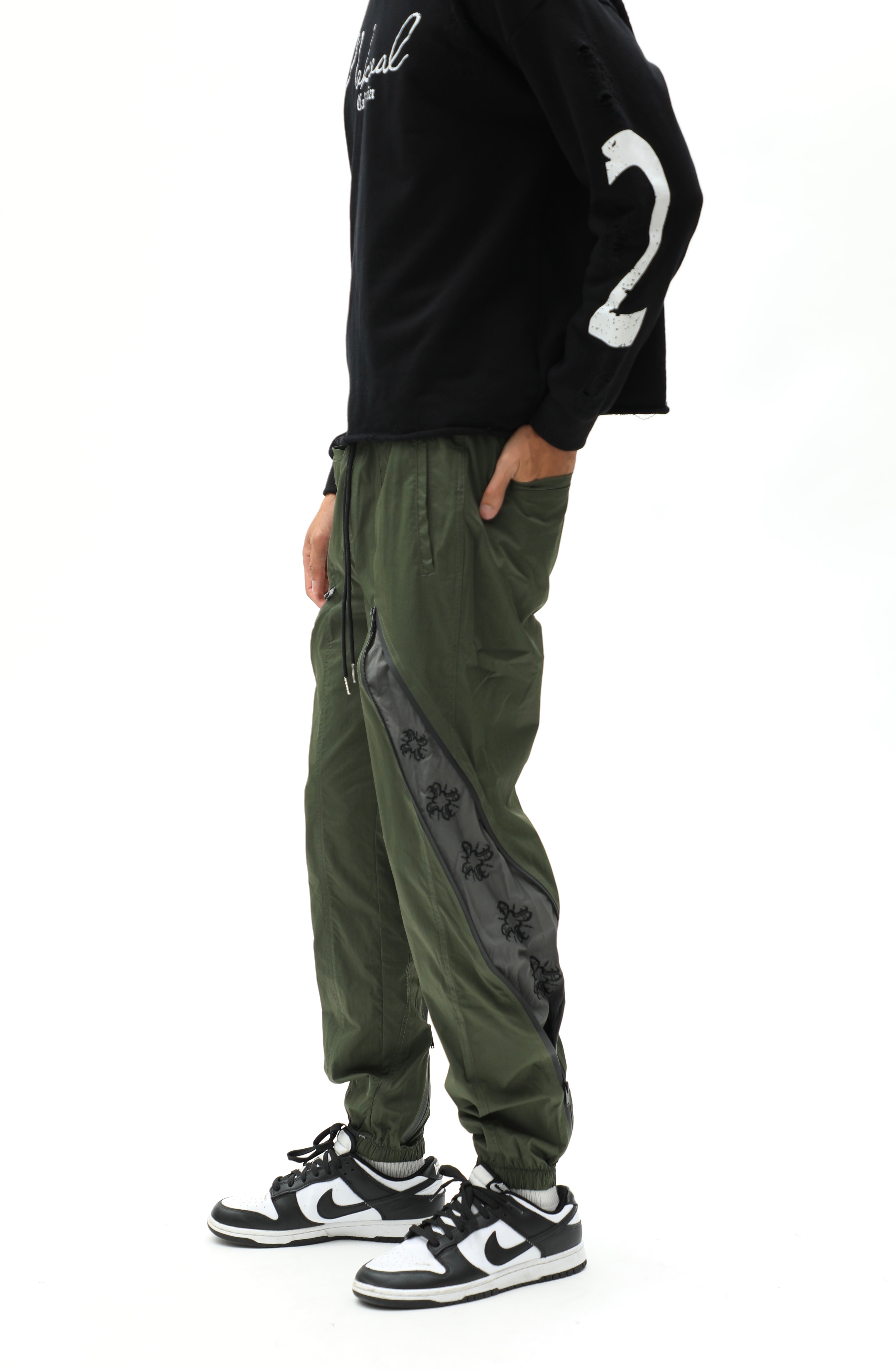 Olive Green Monogram Zipper Trackpants