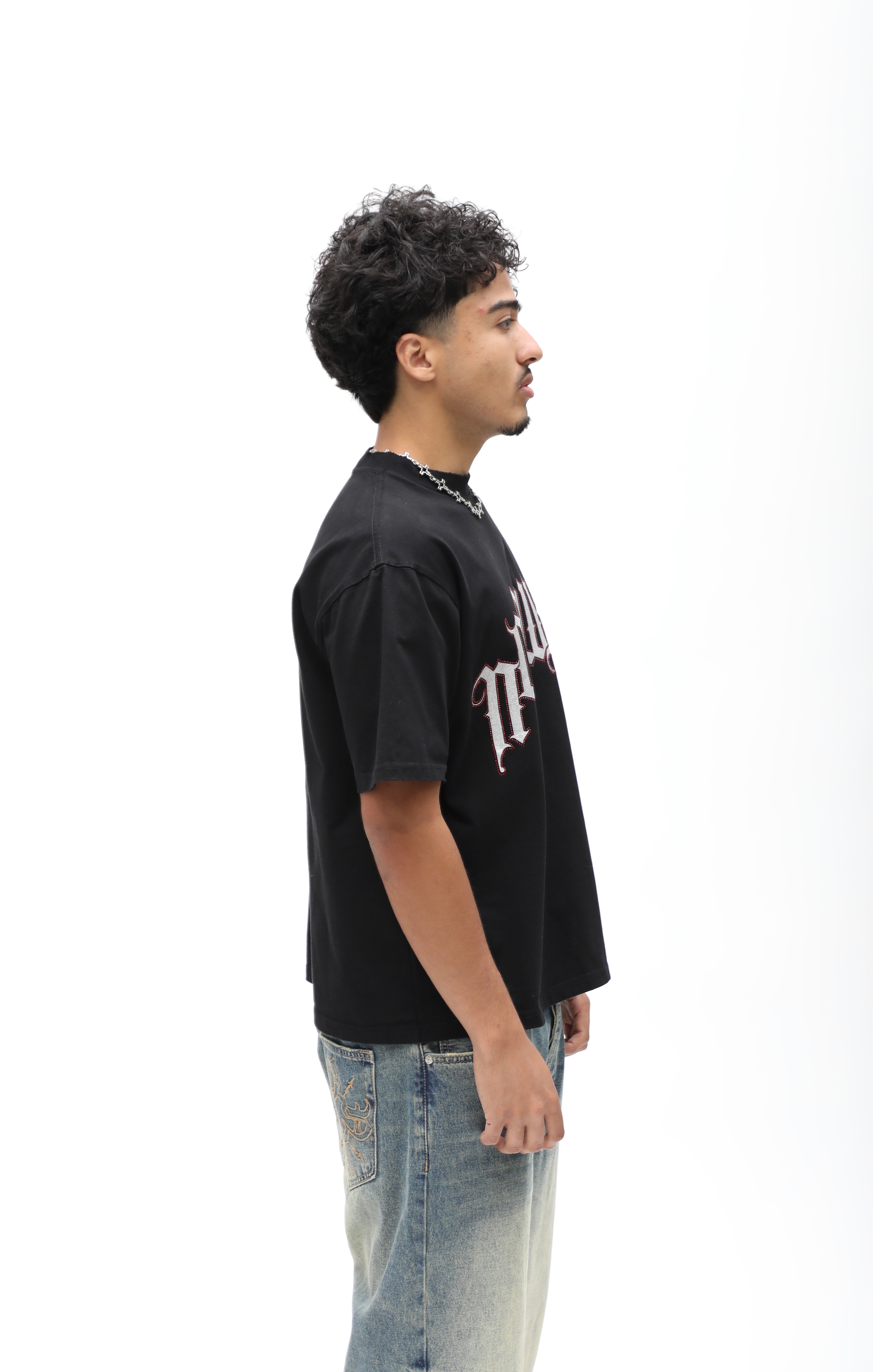 Rhinestone Arch Logo Tee -Jet Black