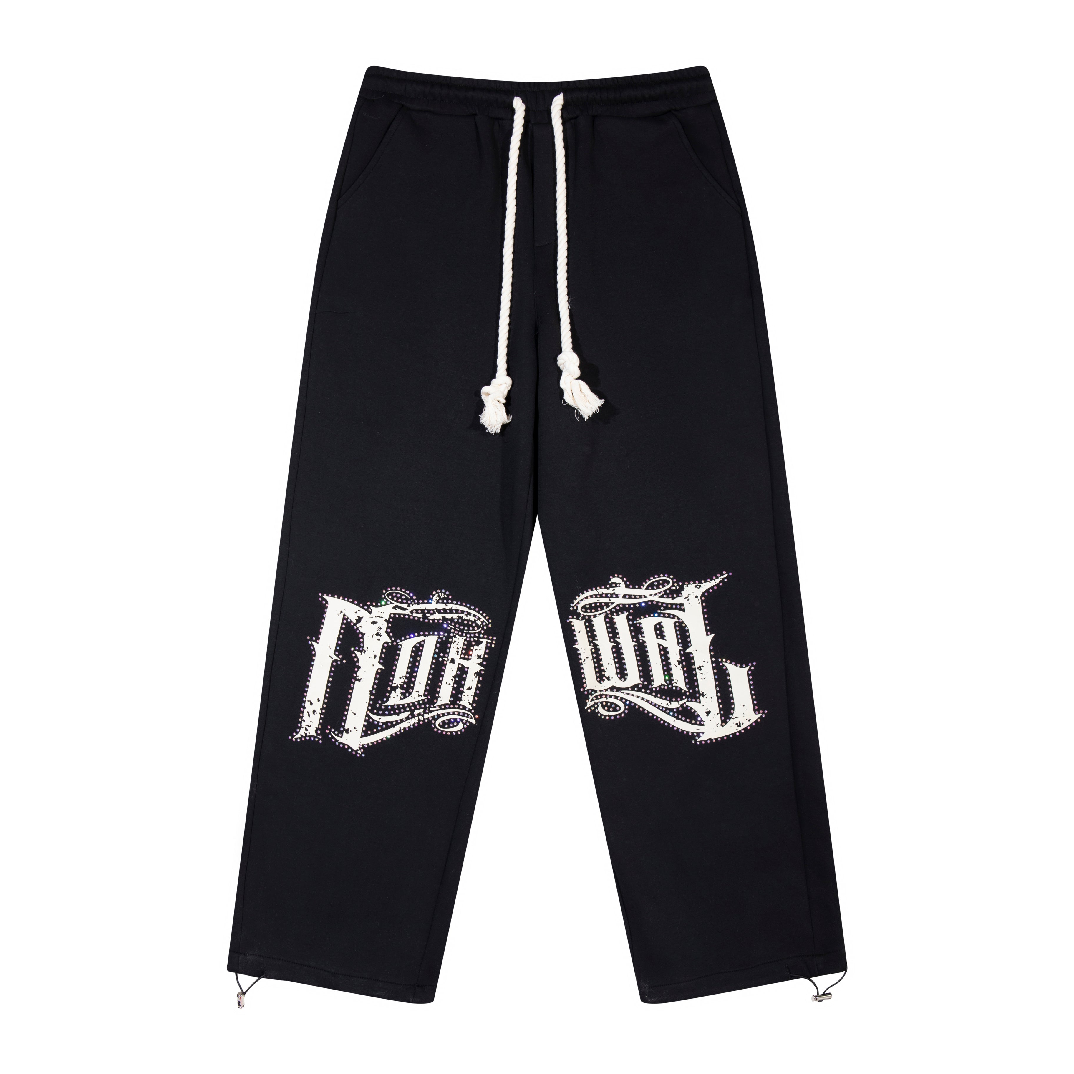 Rhinestone Straight Leg Sweats - Black