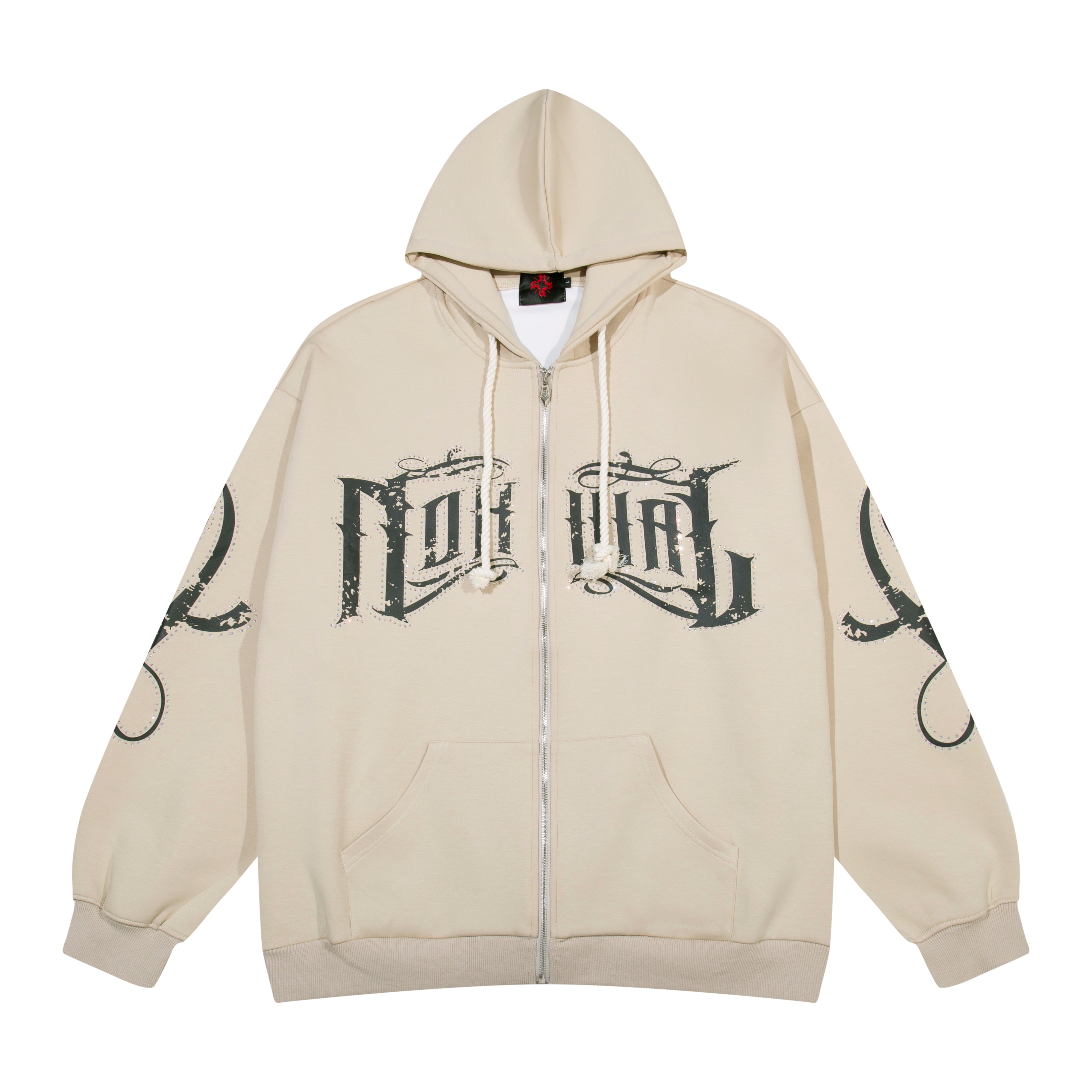 RhineStone Nokwal Zip Up Oversize Hoodie - Beige