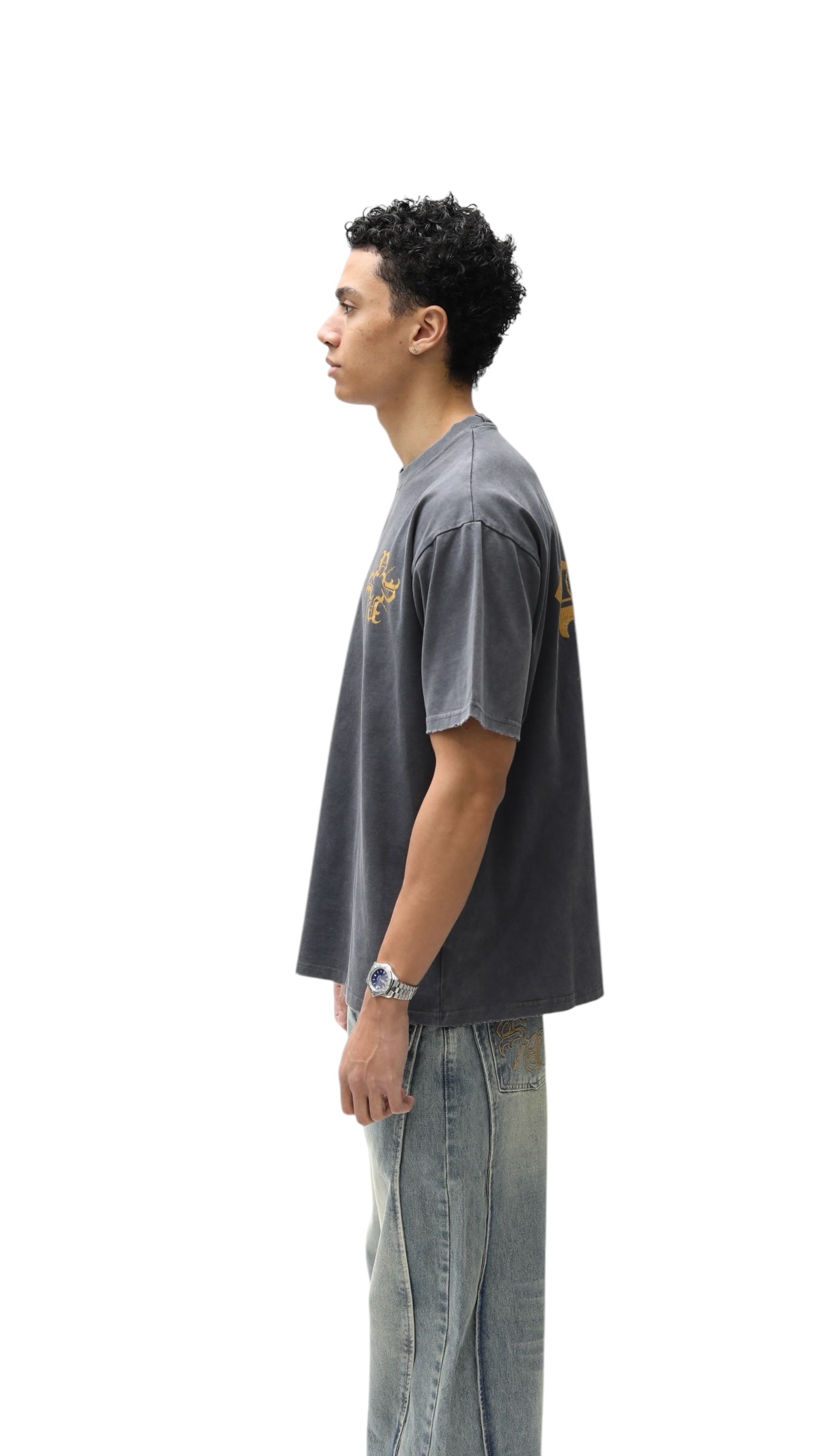 Cracked Paint Grey/Yellow Monogram Tee