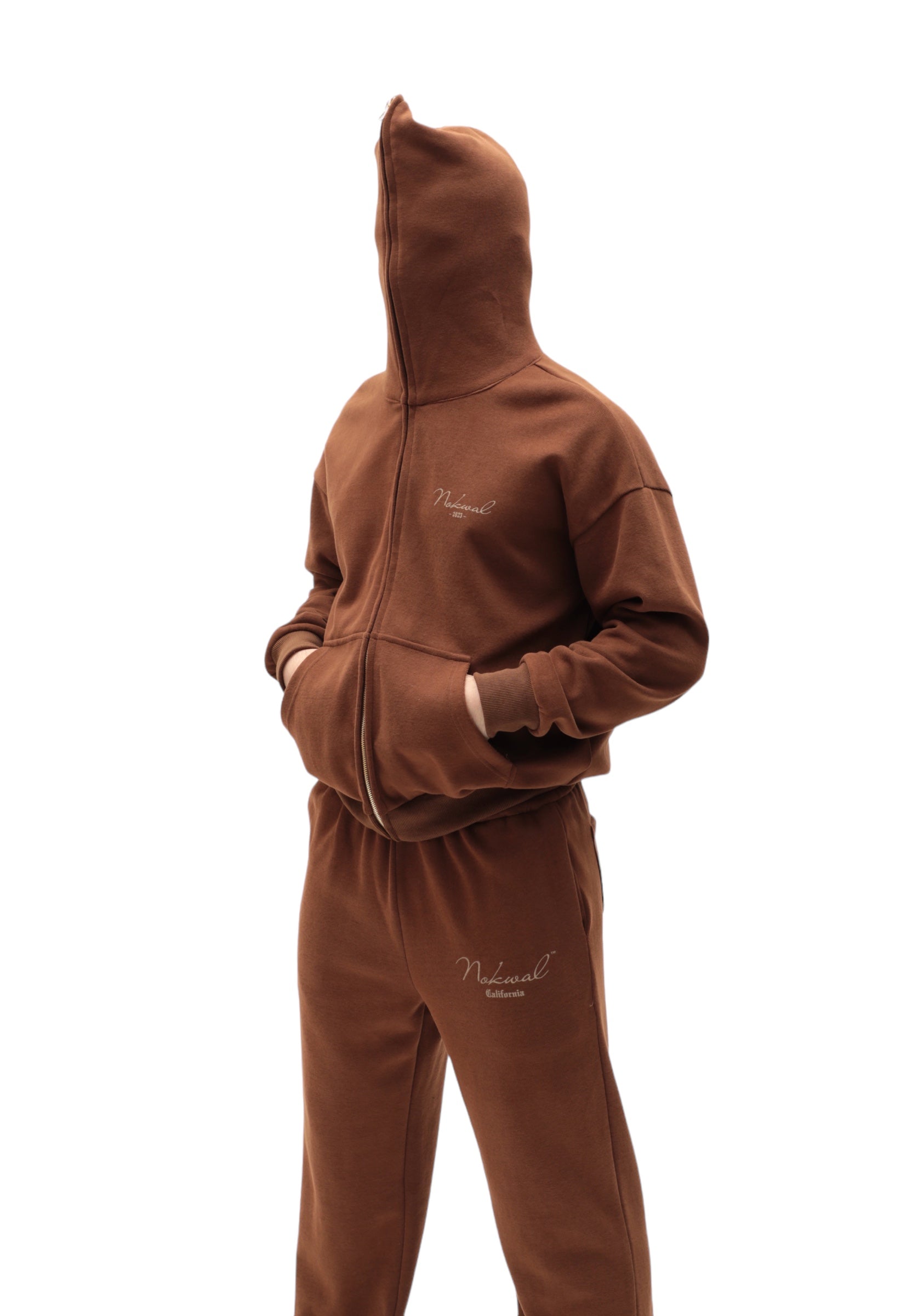 Full Zip Brown Essential Signature Hoodie