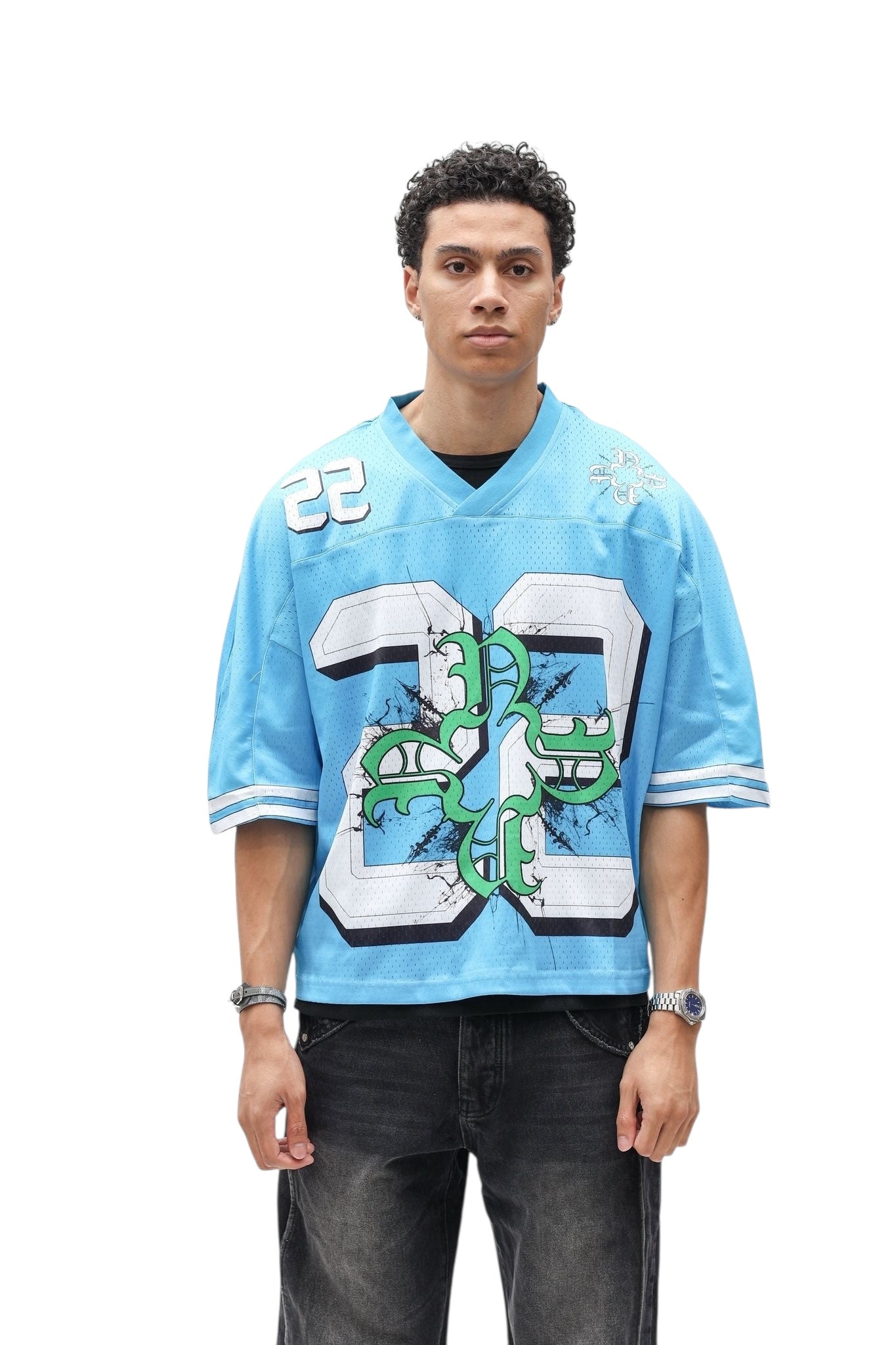 Monogram Blue Mesh Cropped Jersey