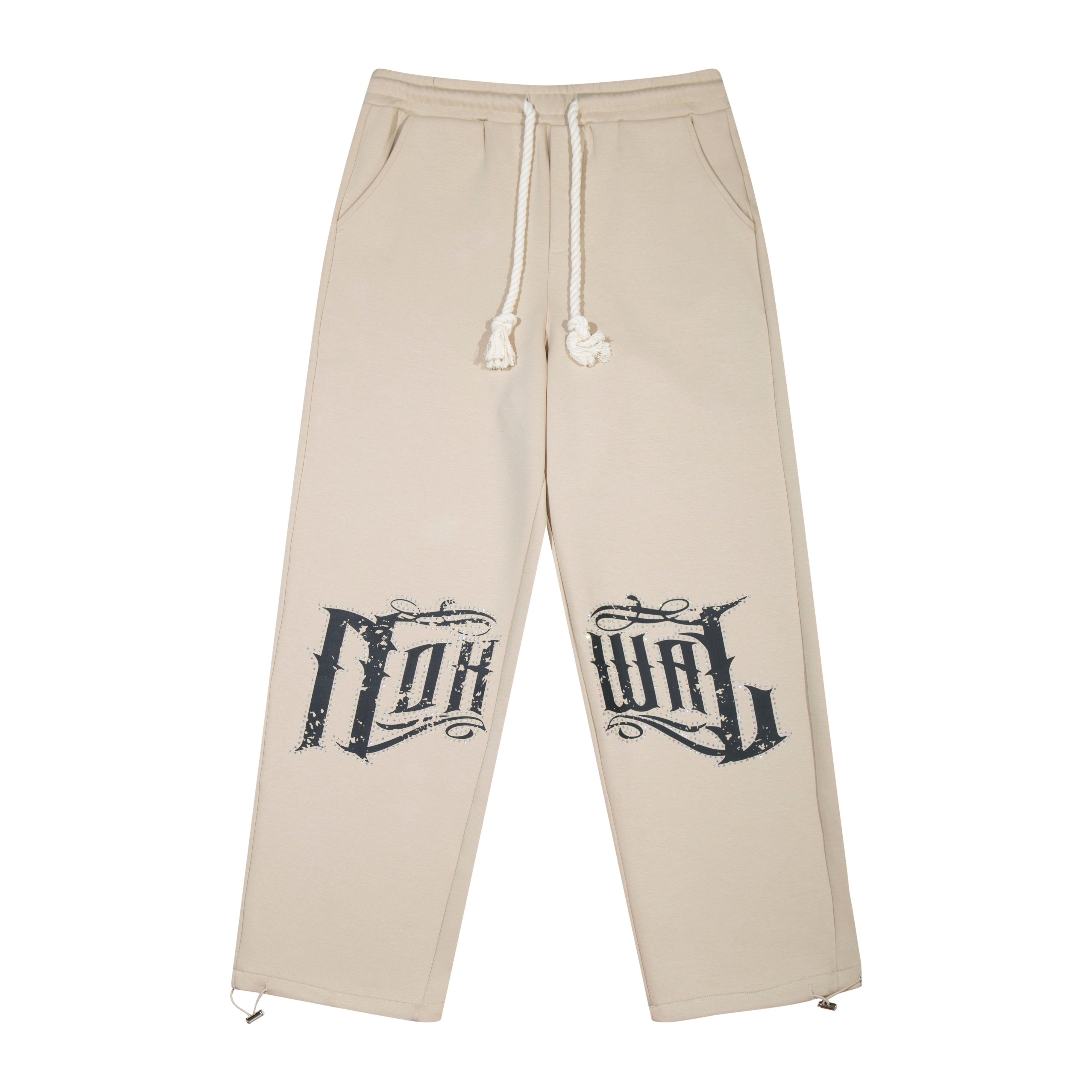 Rhinestone Straight Leg Sweats - Beige