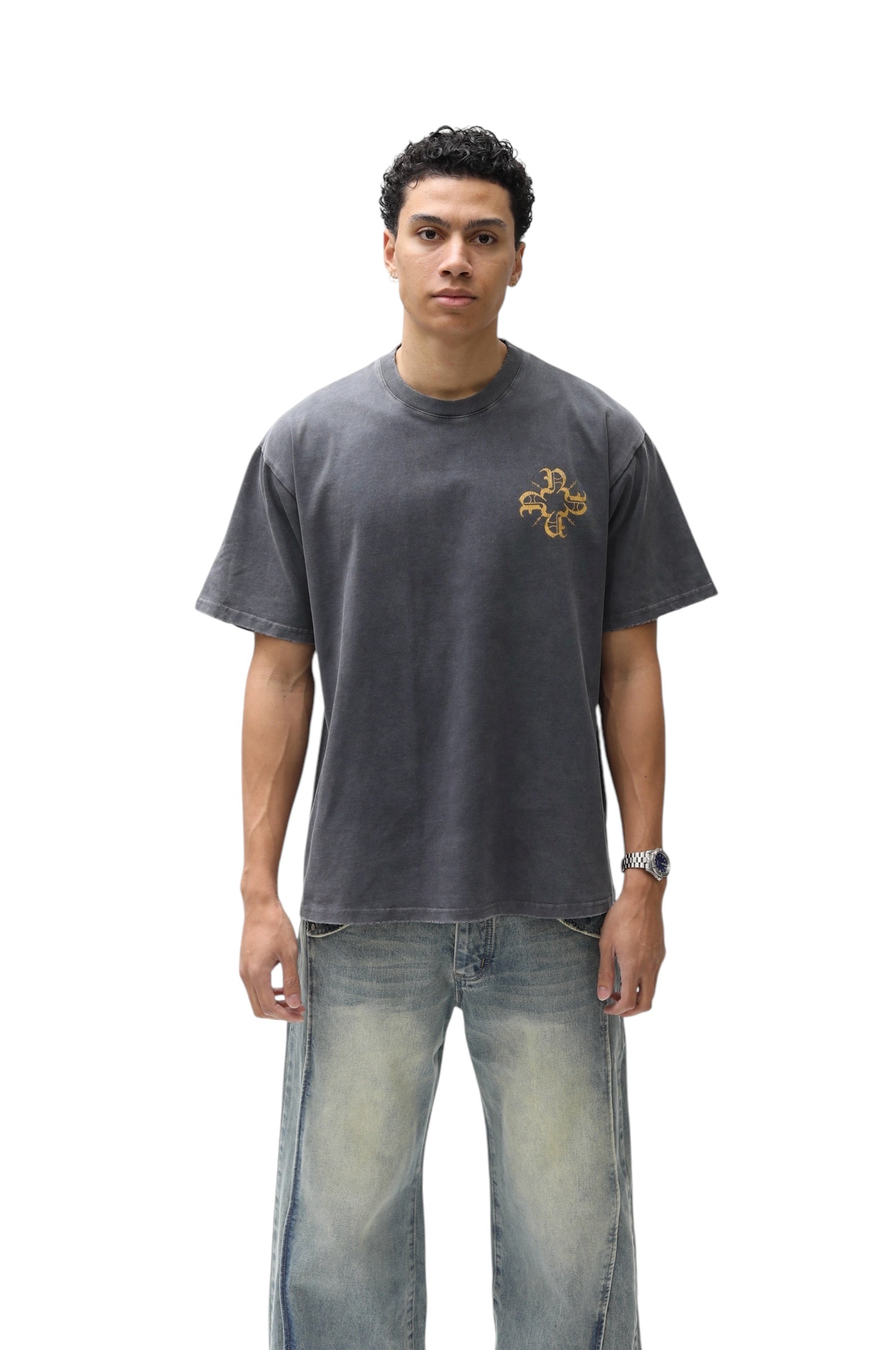 Cracked Paint Grey/Yellow Monogram Tee